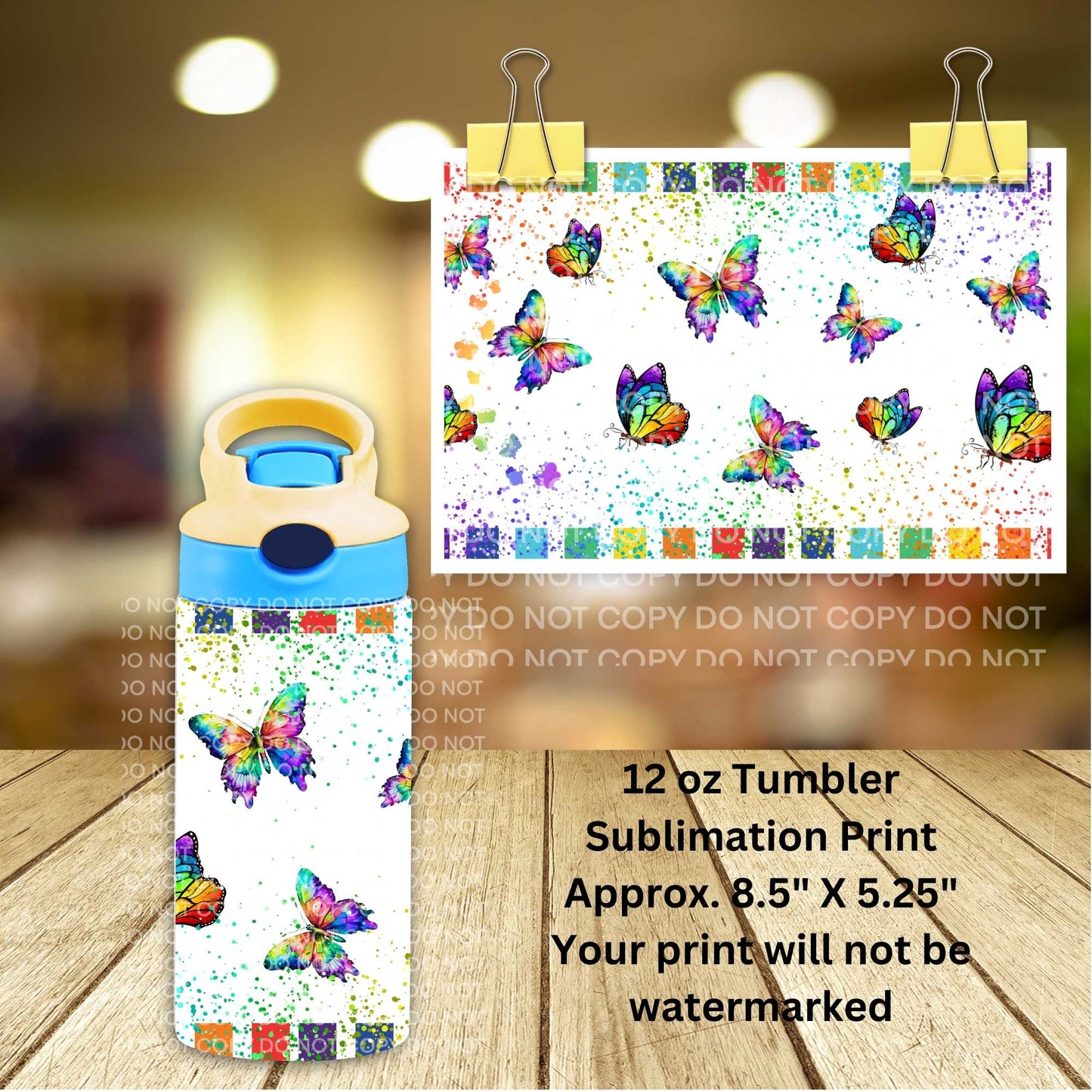 12oz Butterflies Tumbler Sublimation Print | Kids