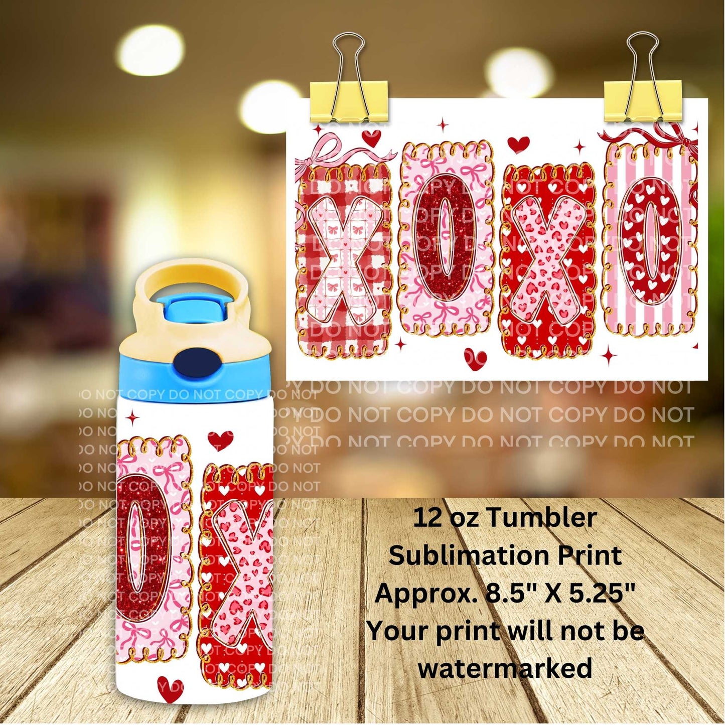 12oz Valentine XOXO Tumbler Sublimation Print | Kids