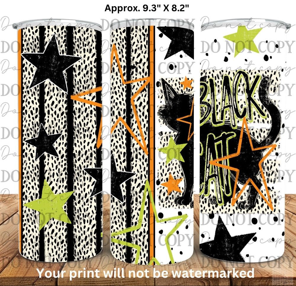 Black Cat 20oz Skinny Tumbler Sublimation Print Halloween Fall