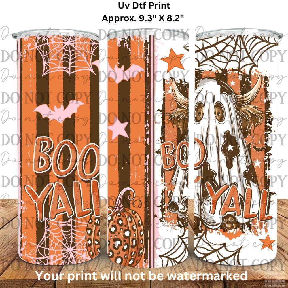 Highland Cow Boo YALL 20oz Skinny Tumbler Sublimation Print Halloween Fall