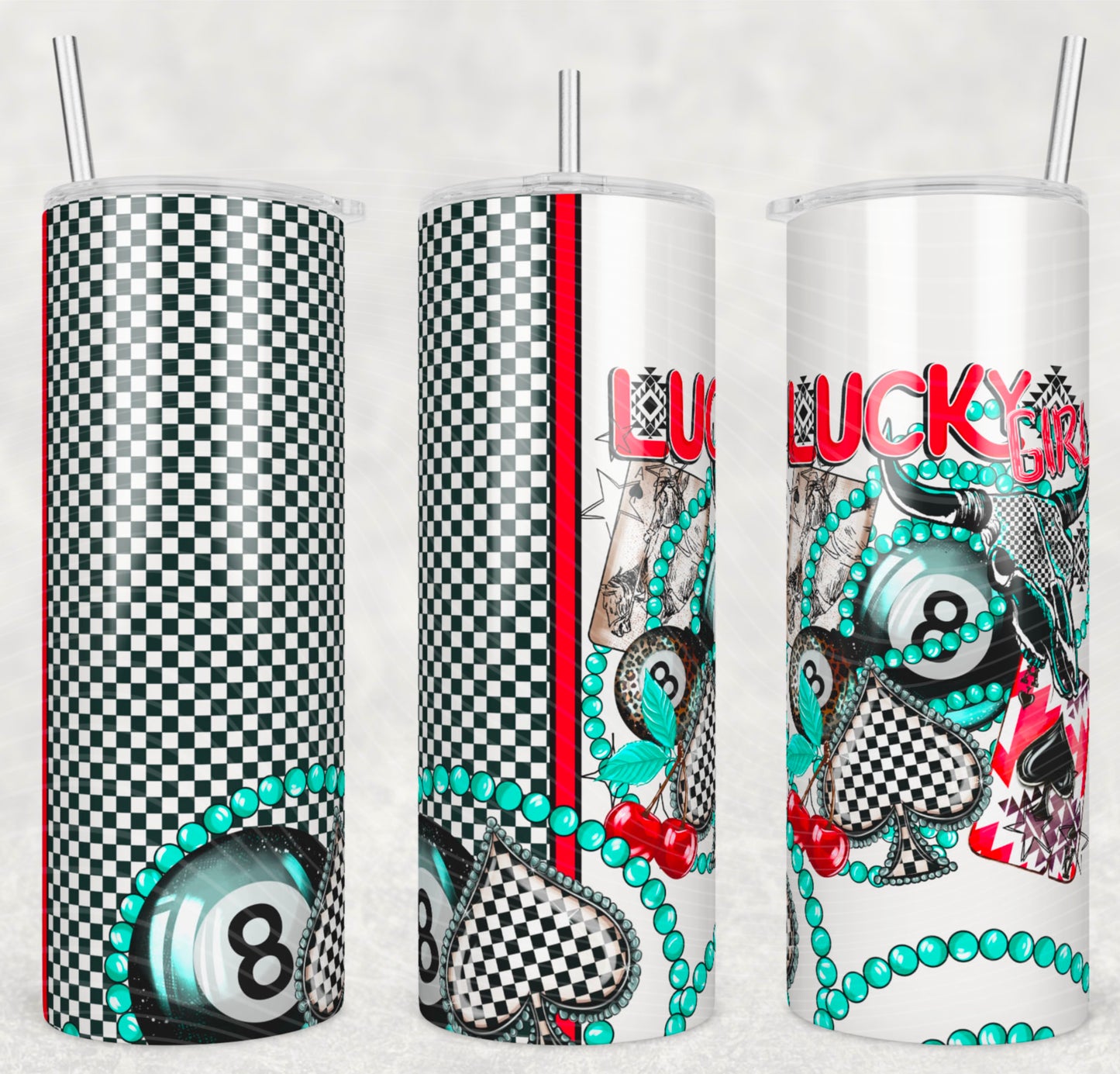 Western Vibe Lucky Girl 20oz Skinny Tumbler Sublimation Print