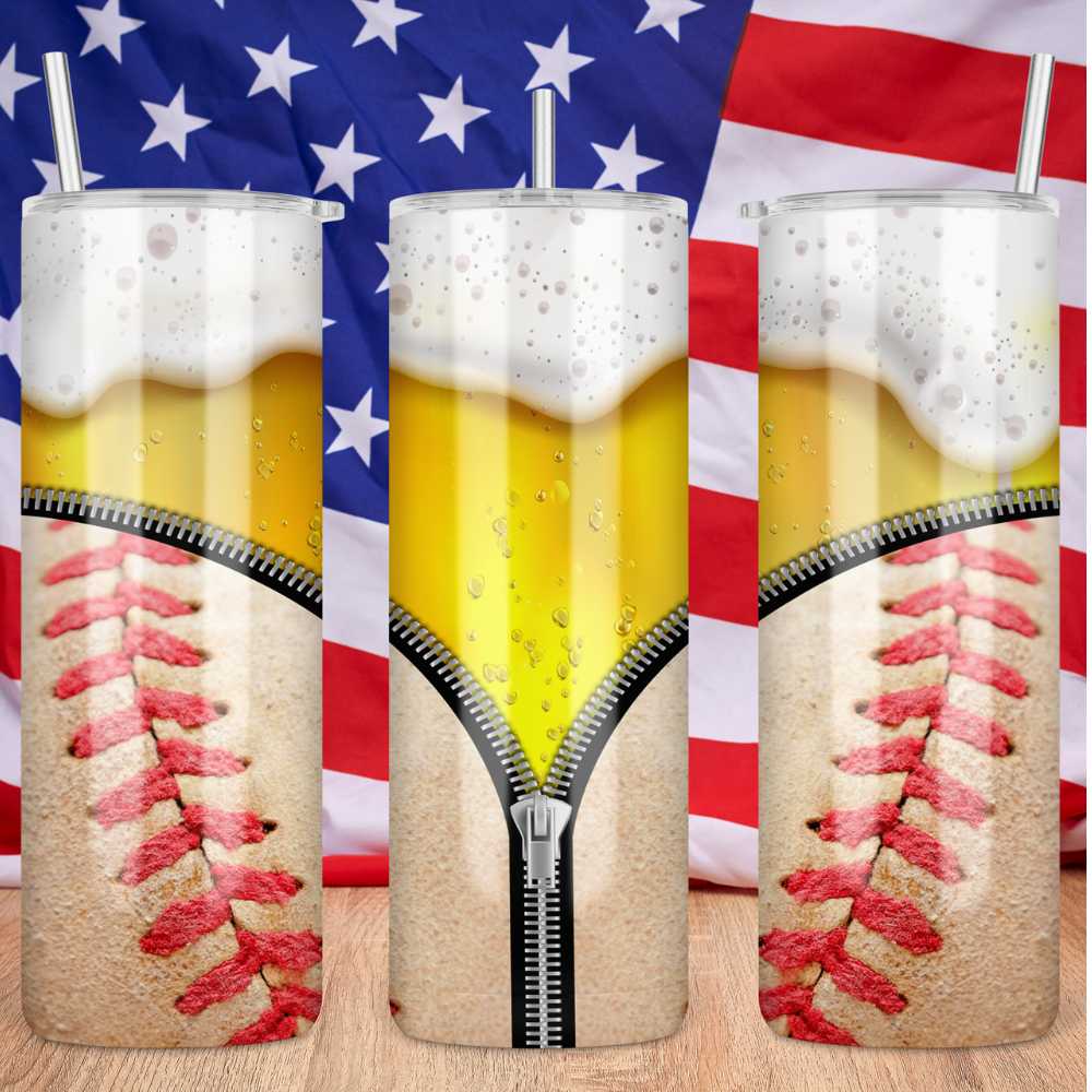 Beer & Baseball Skinny Tumbler Sublimation Print