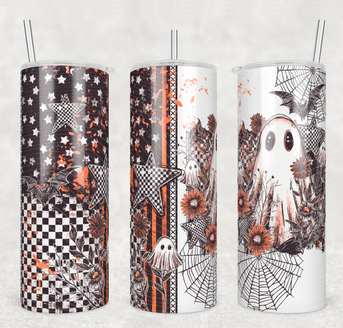 Halloween Ghostie Floral 20oz Skinny Tumbler Sublimation Print