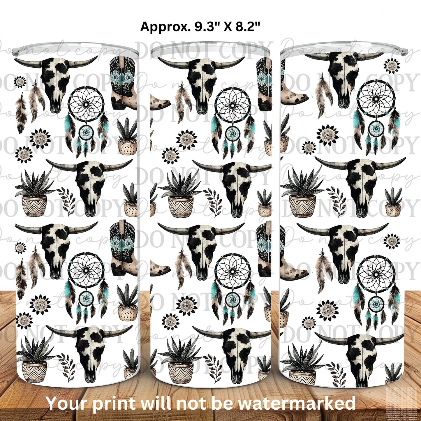 Boots And Cow Skulls 20oz Skinny Tumbler Sublimation Print