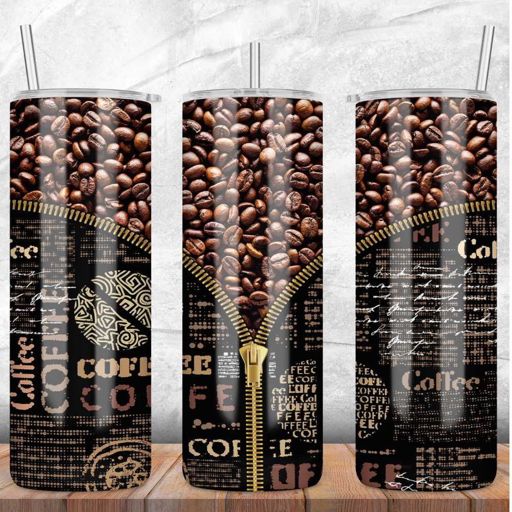 Coffee Beans Zipper Skinny Tumbler Sublimation Print