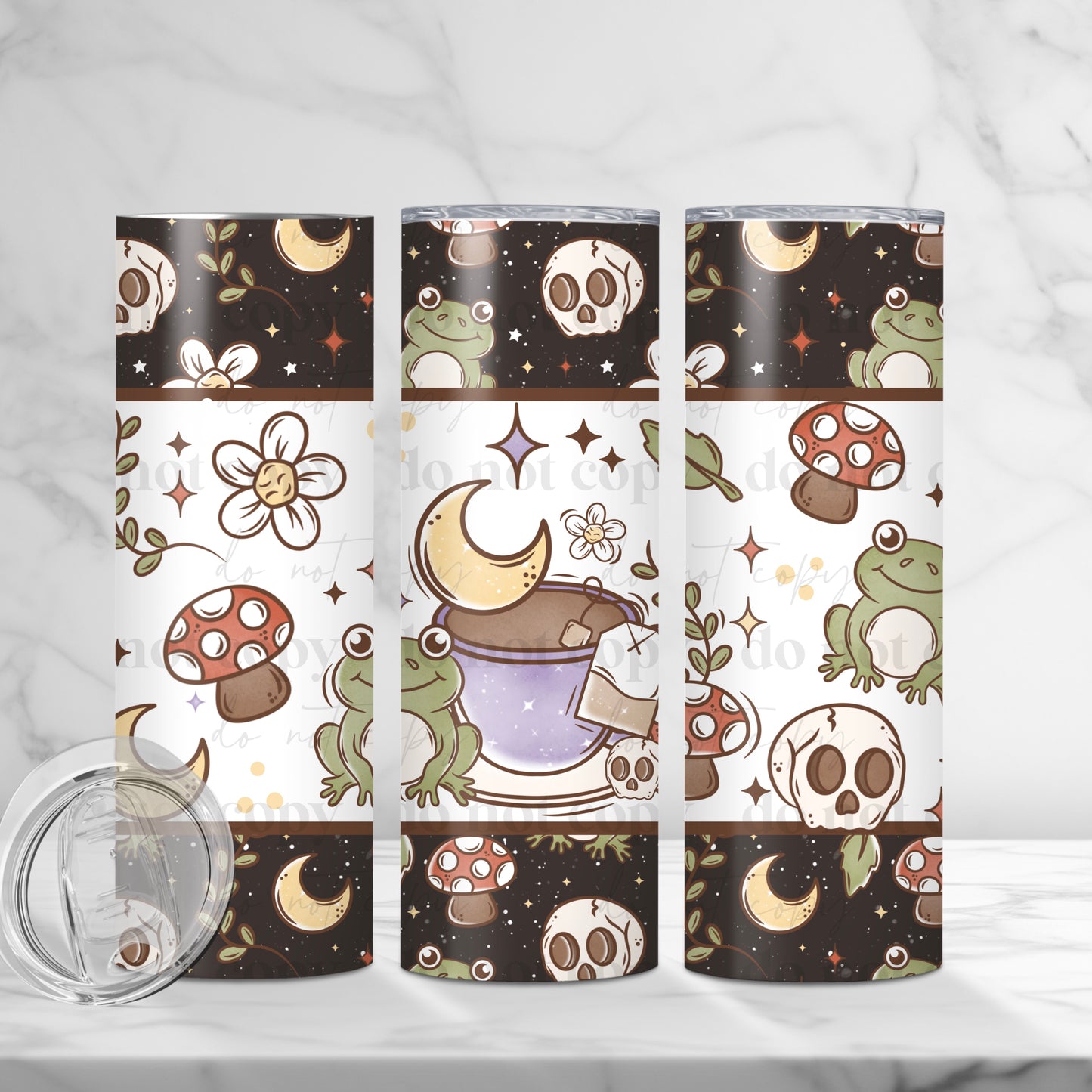 Spring Cottage Core Frog Tea 20oz Skinny Tumbler Sublimation Print