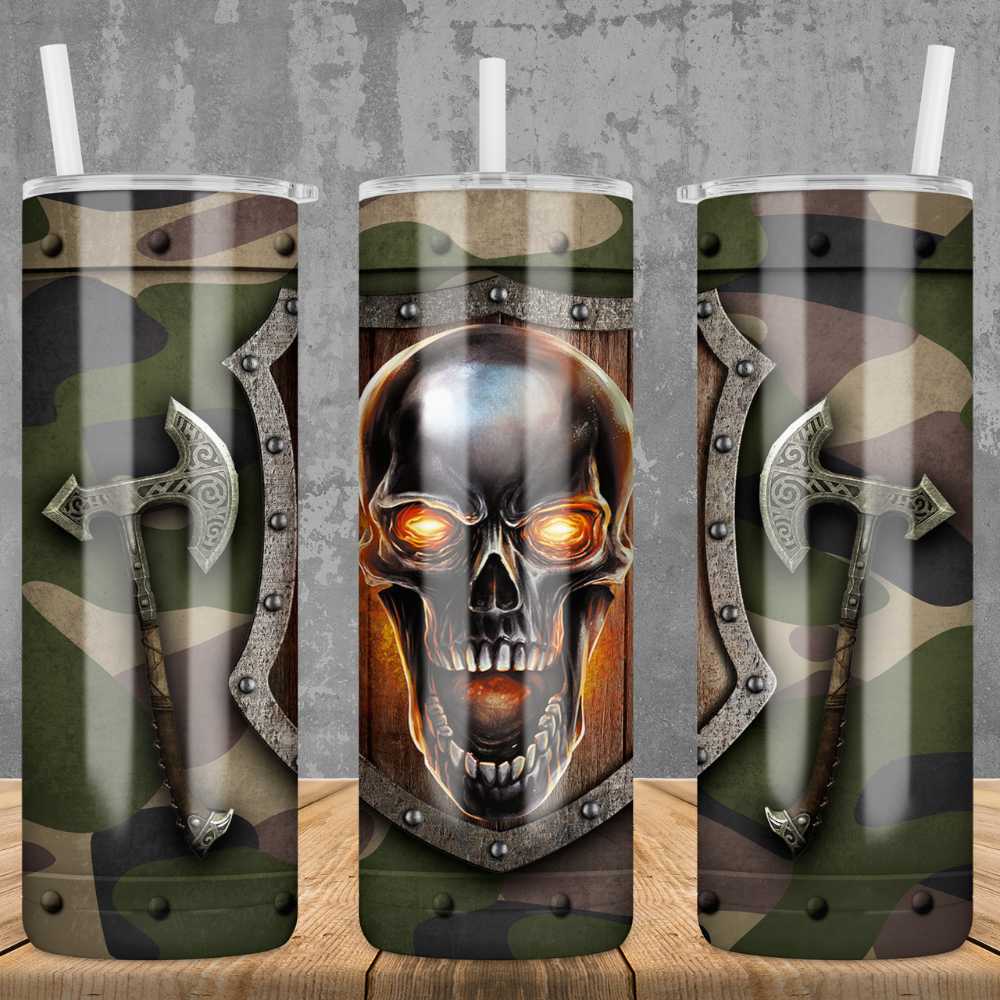 Camo Fire Skull Skinny Tumbler Sublimation Print