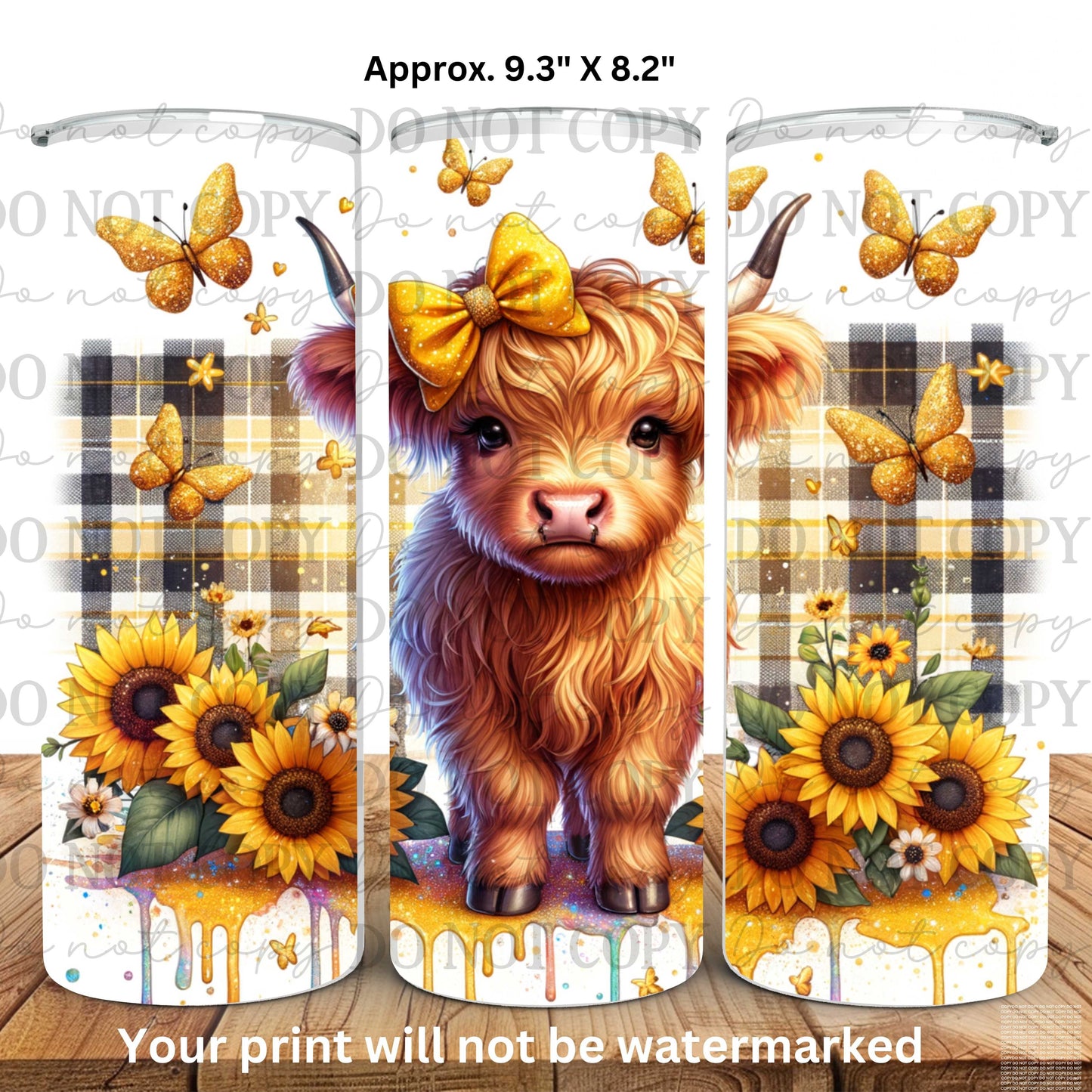 Highland Cow Sunflowers 20oz Skinny Tumbler Sublimation Print