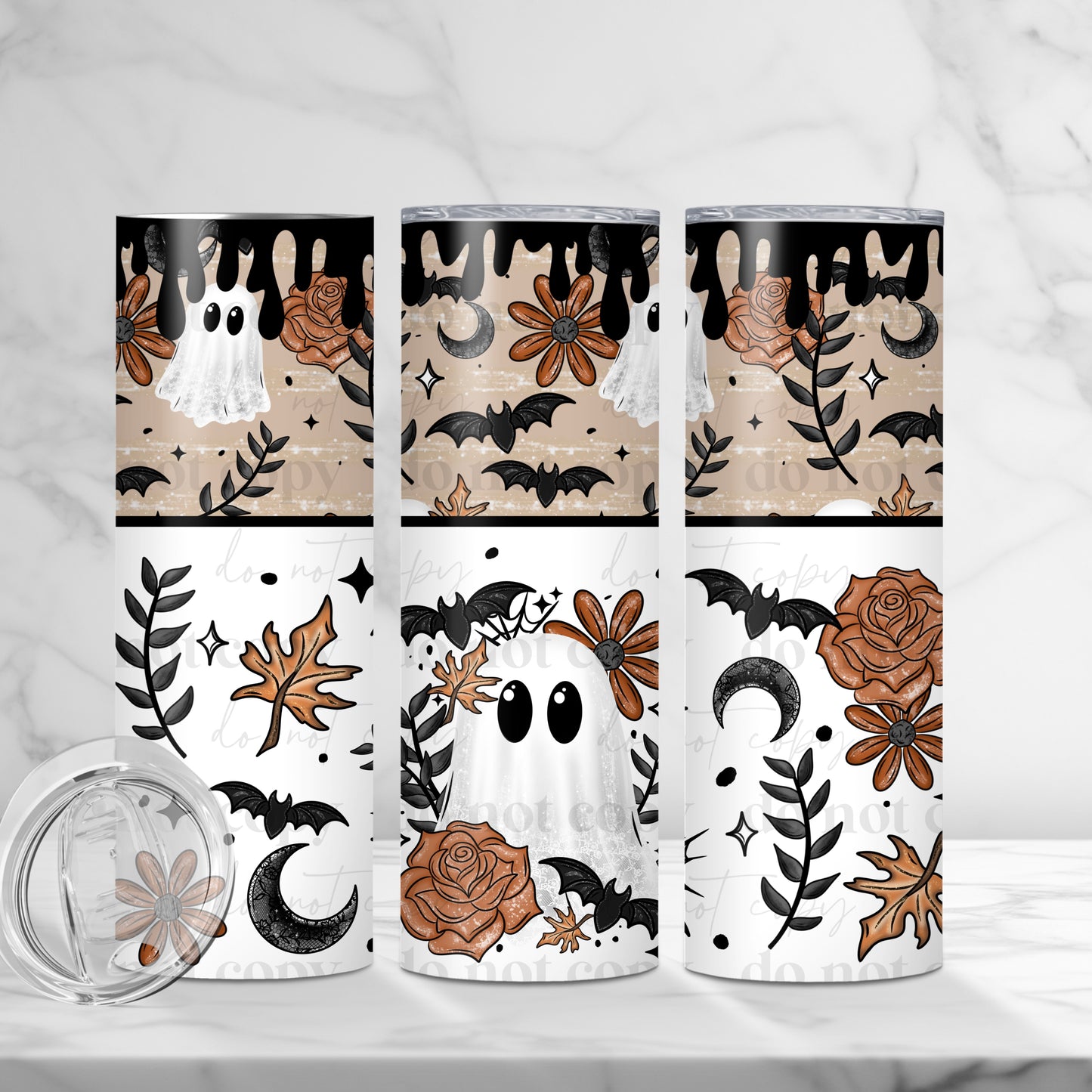 Orange Floral Ghost Drip 20oz Skinny Tumbler Sublimation Print