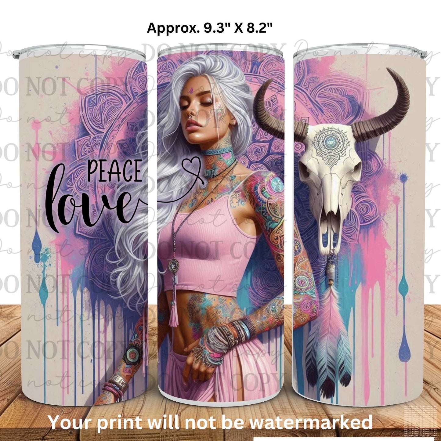 Peace Love 20oz Skinny Tumbler Sublimation Print
