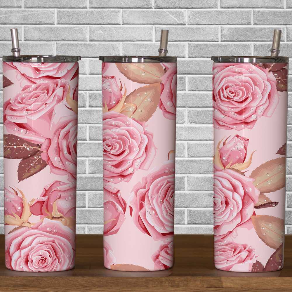 Pink Roses Skinny Tumbler Sublimation Print