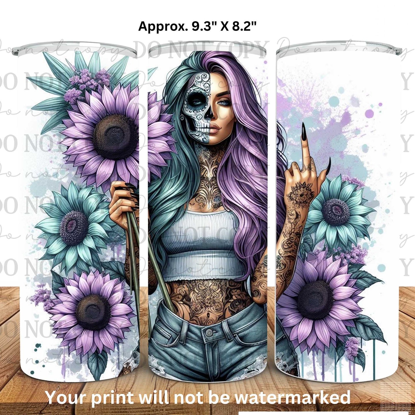 Purple Sunflowers Middle Finger 20oz Skinny Tumbler Sublimation Print