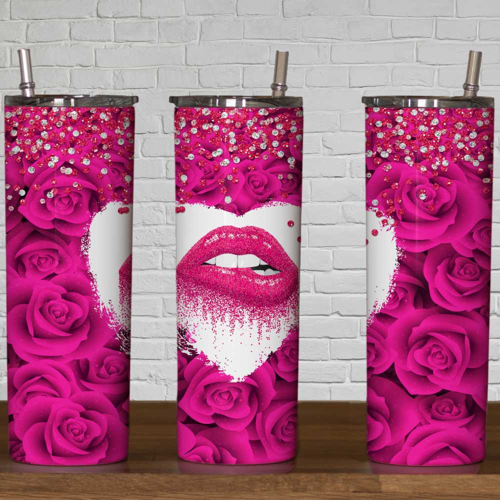 Pink Roses & Diamonds Skinny Tumbler Sublimation Print