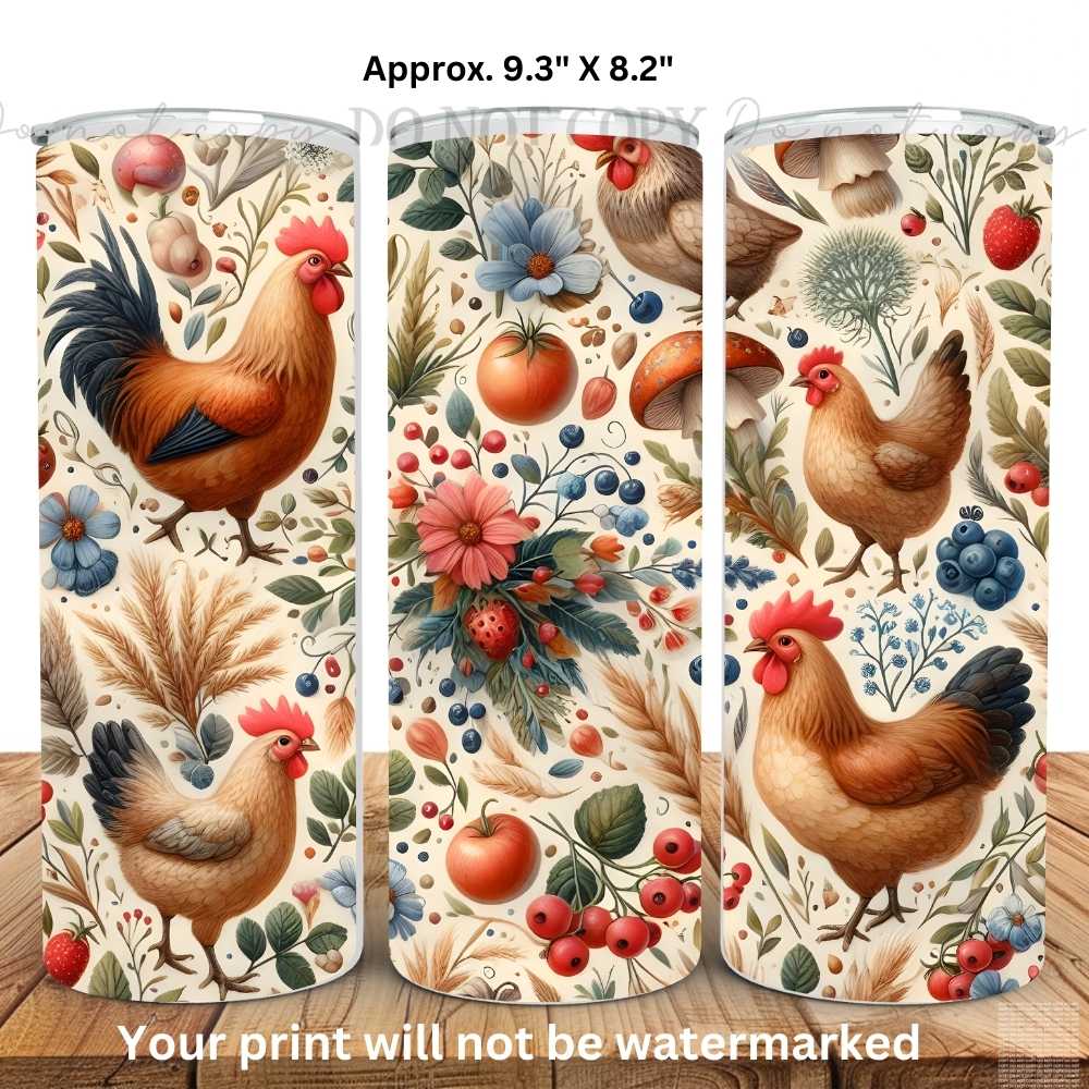 Vintage Chickens 20oz Skinny Tumbler Sublimation Print