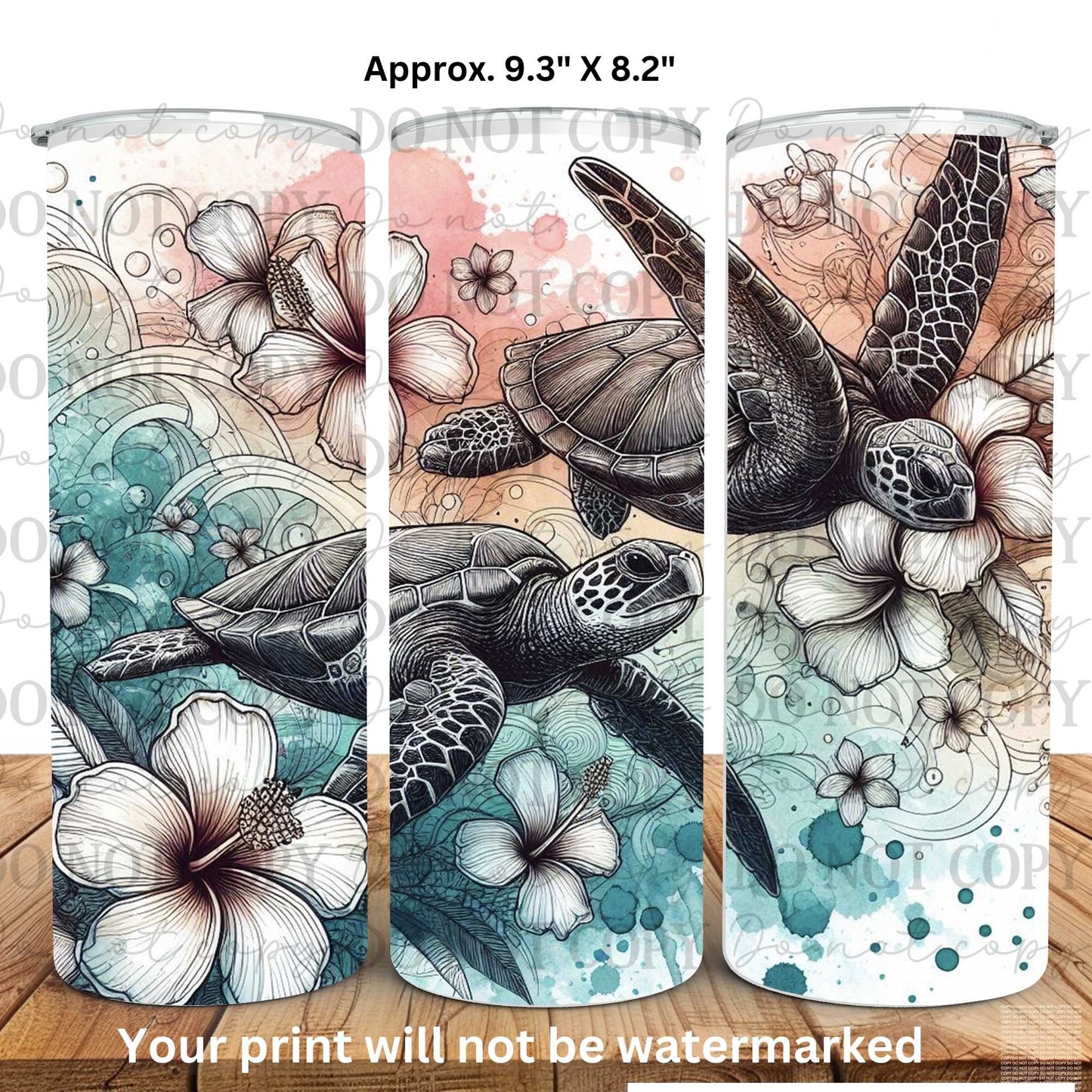 Watercolor Sea Turtles 20oz Skinny Tumbler Sublimation Print