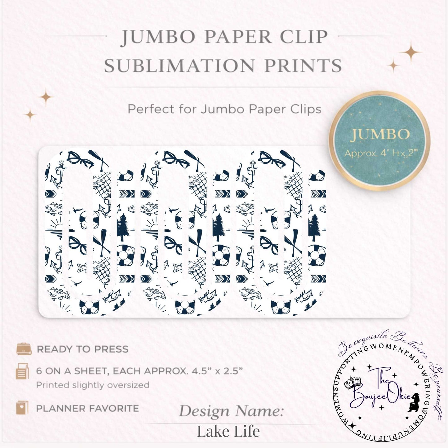 Lake Life Jumbo Paper Clip Sublimation Prints – 8.5” x 11” Sheet (6 Per Page, 4.5” x 2.5”) Premium Quality Transfers