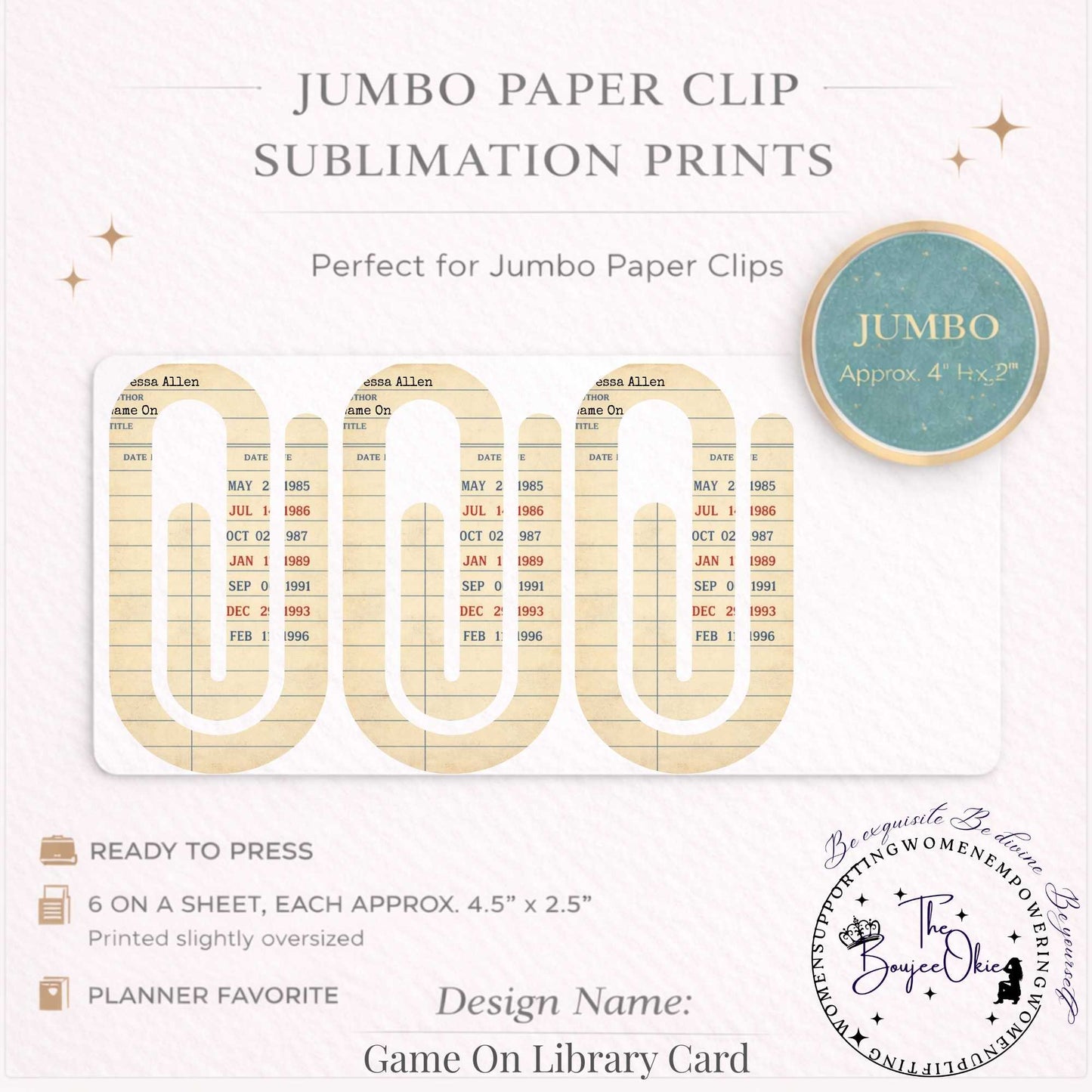Gamo On Library Card Jumbo Paper Clip Sublimation Prints – 8.5” x 11” Sheet (6 Per Page, 4.5” x 2.5”) Premium Quality Transfers
