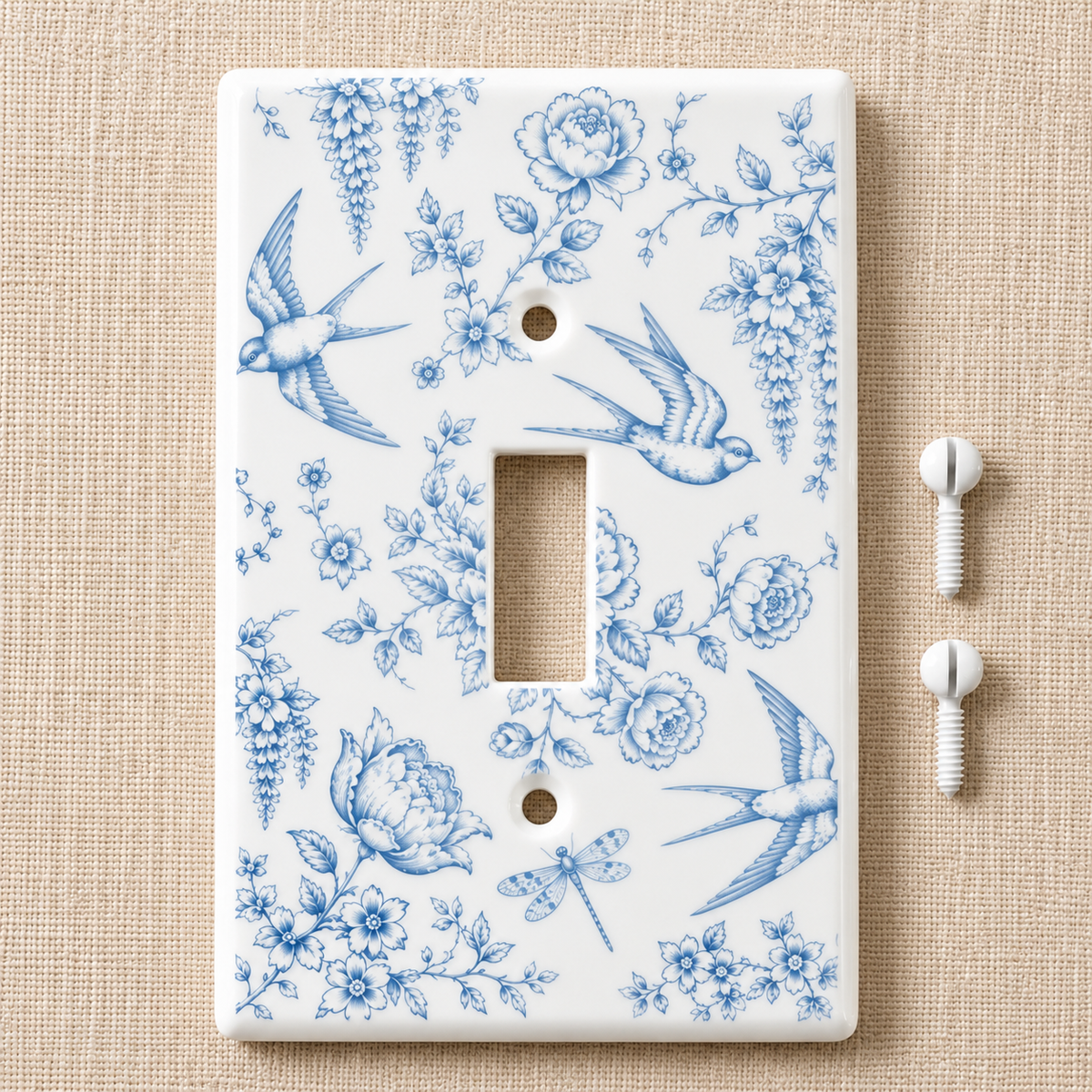 Blue & White Floral Swallow Light Switch Cover | Single Toggle