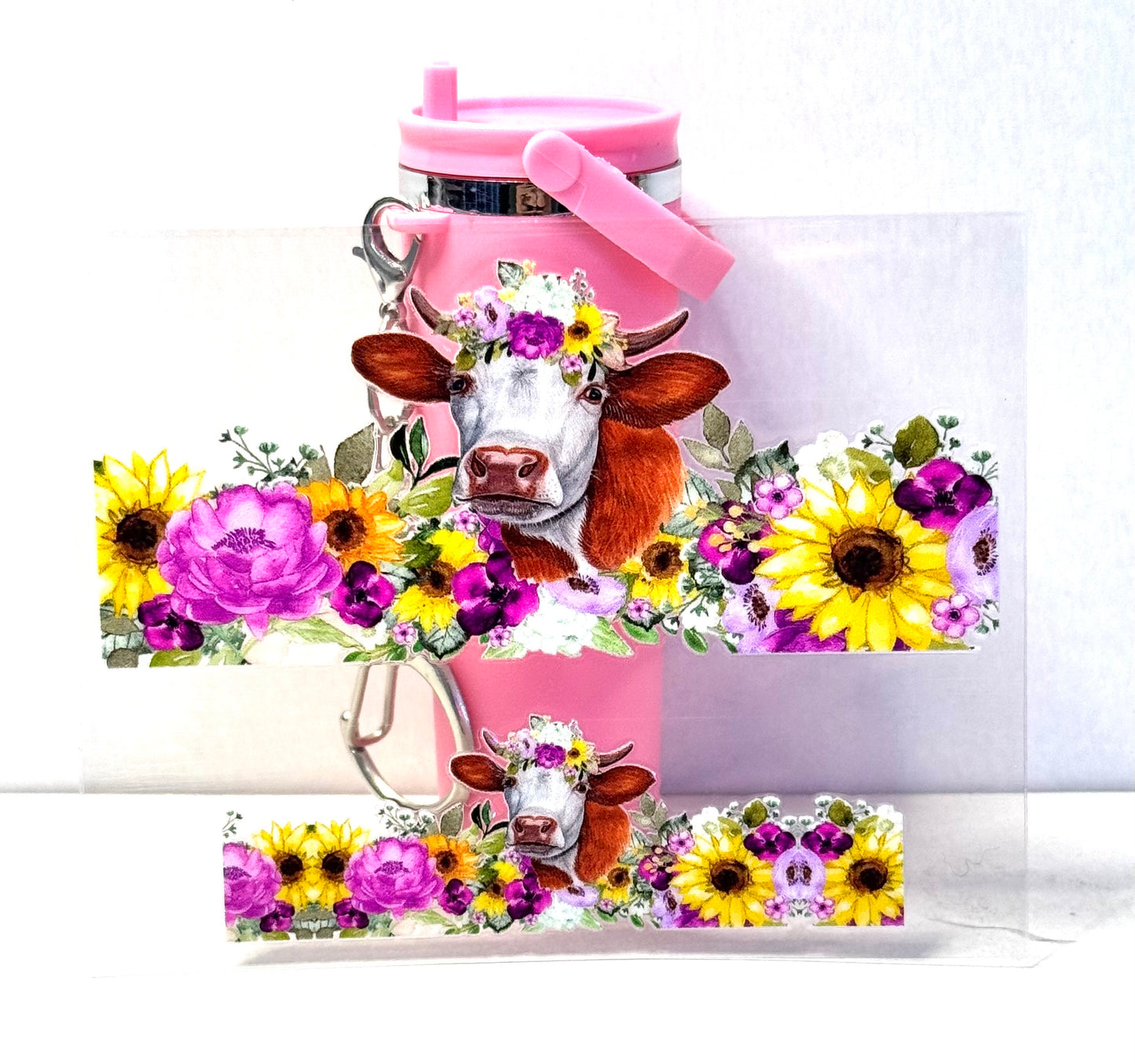 Floral Cow Mini Tumbler Keychain Uv Dtf Wrap or Decal
