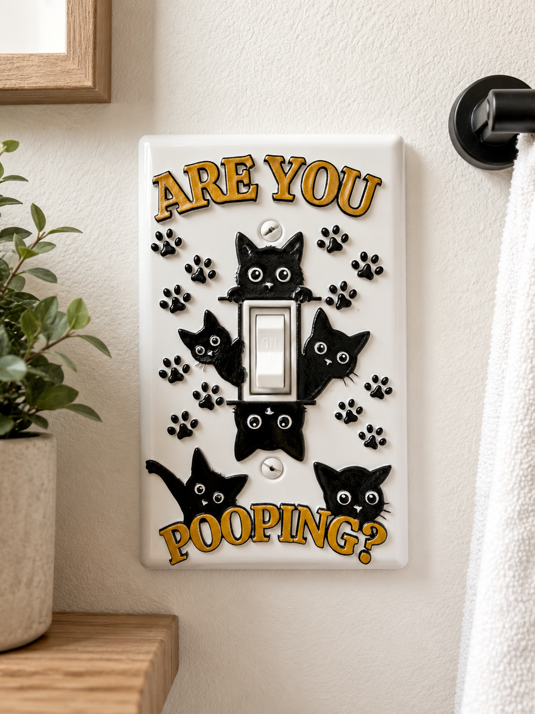 Funny Cat Light Switch Cover Bathroom Decor Quirky Home Accessory