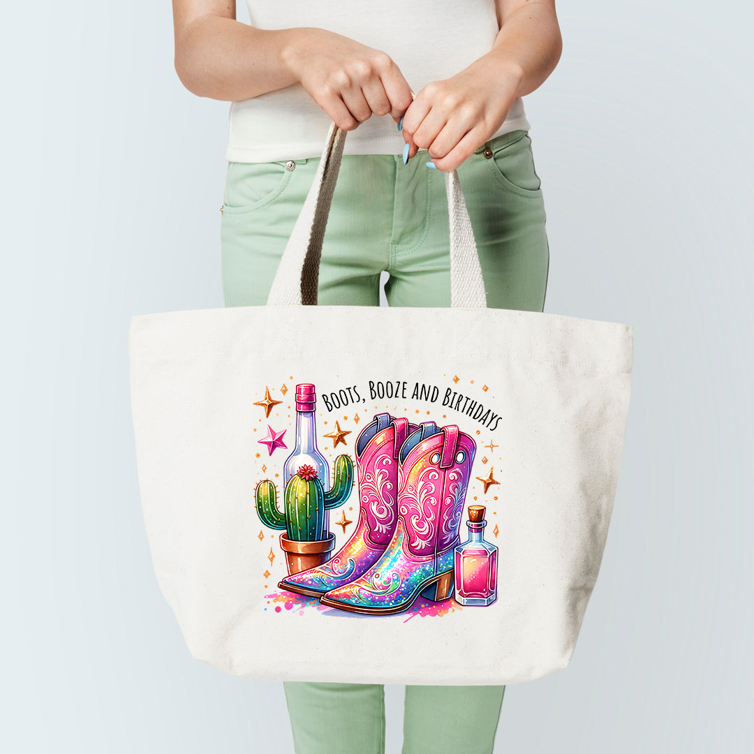 Boots Booze Birthdays Tote Bag Sublimation Print