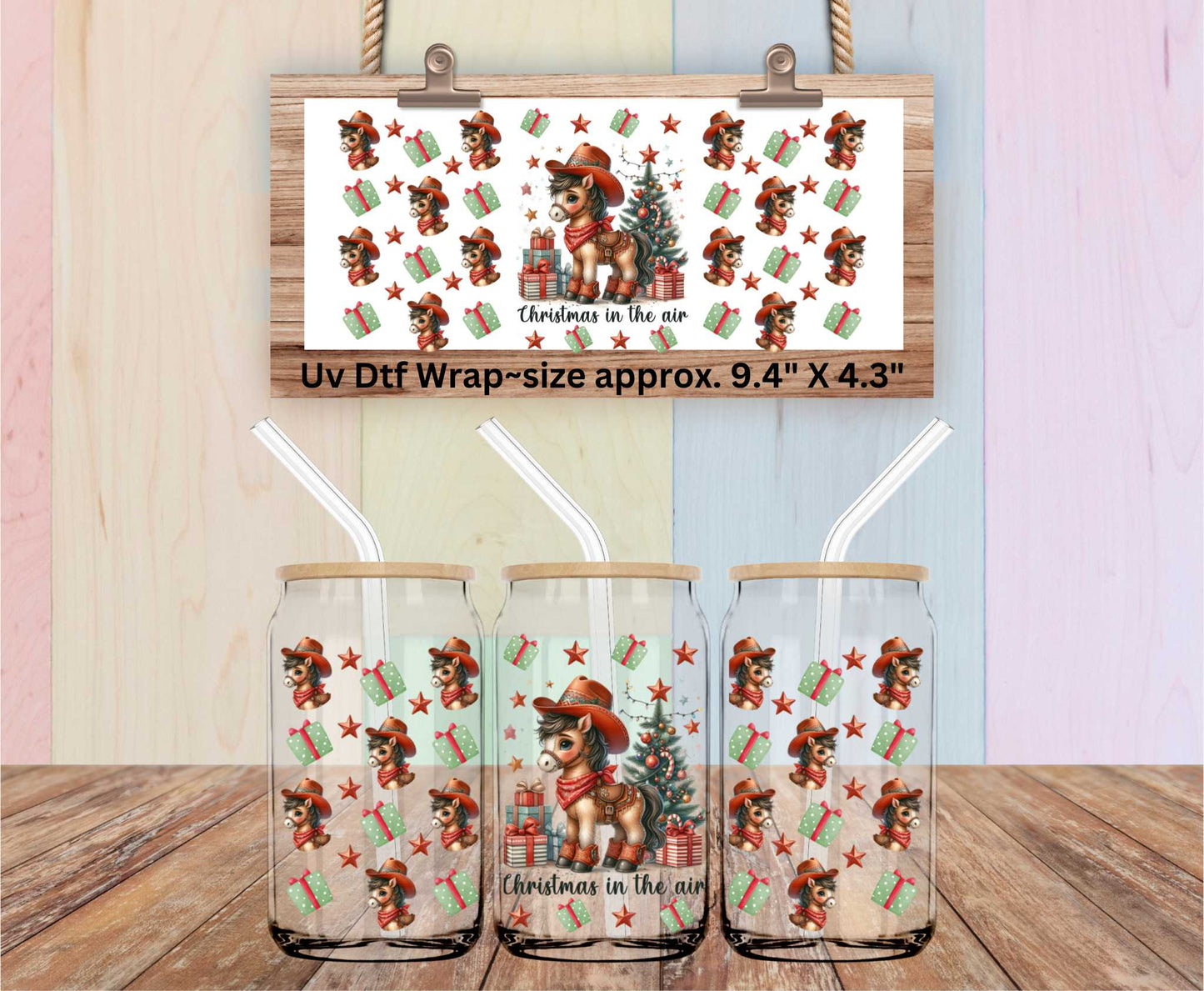 Christmas Pony Uv Dtf Wrap Double Sided