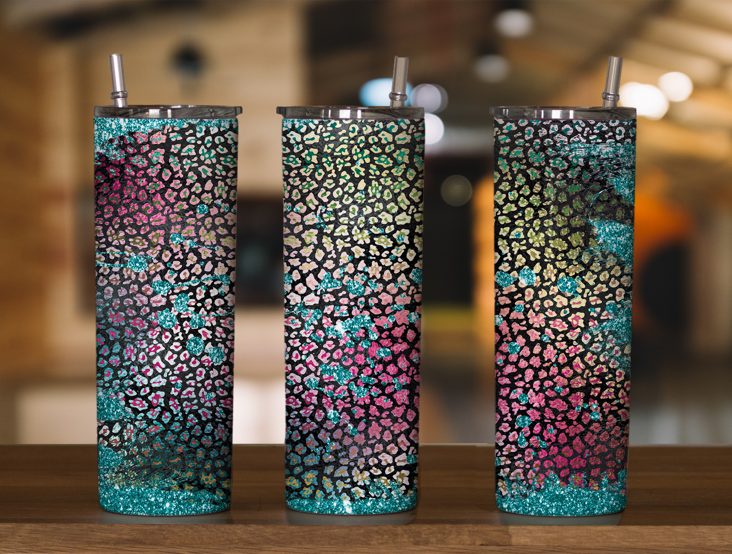 Glitter Rainbow Leopard 2 Skinny Tumbler Sublimation Print