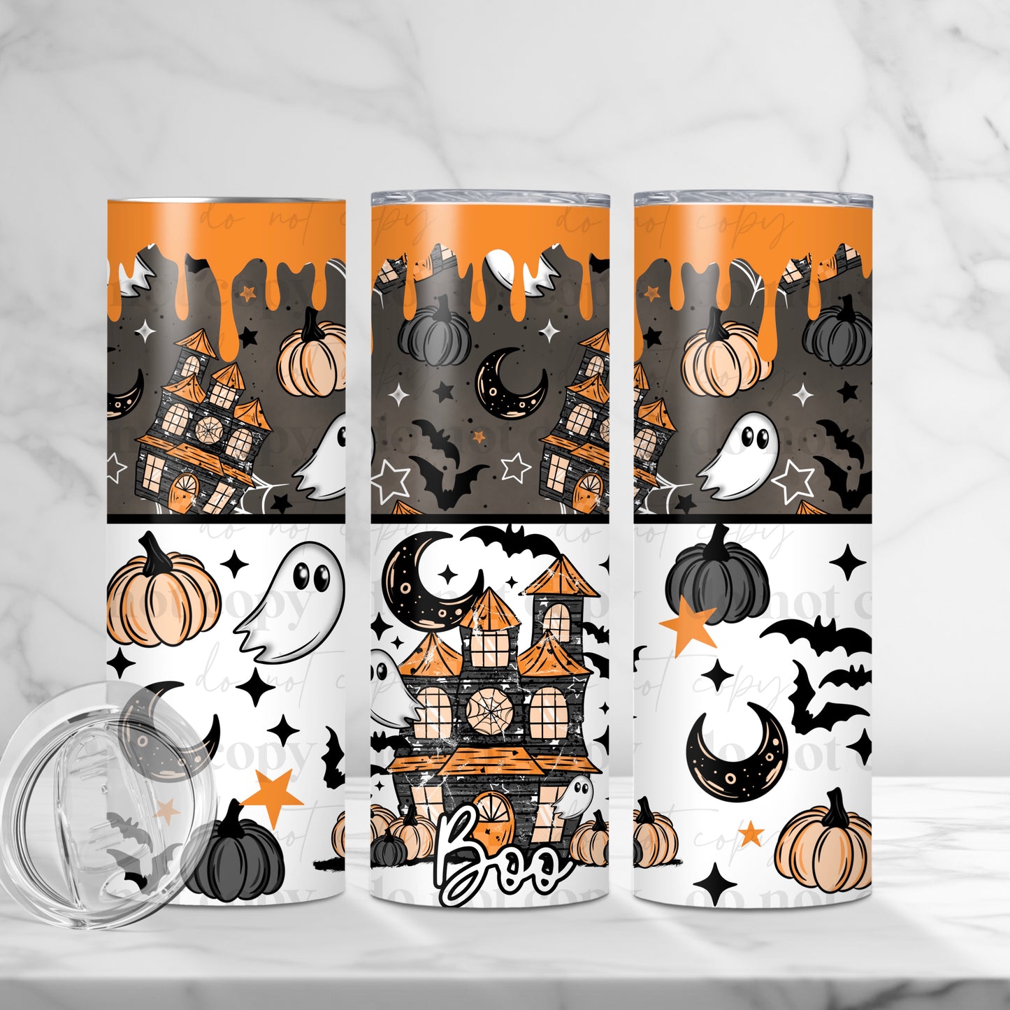 BOO Haunted House 20oz Skinny Tumbler Sublimation Print