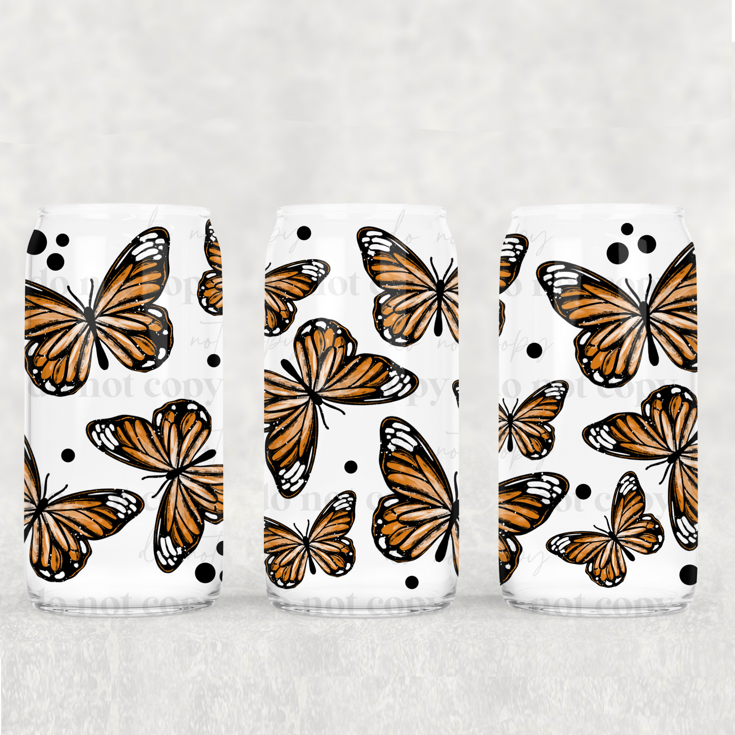 Monarch Butterflies UV DTF Double-Sided Wrap – 16oz Glass Can & Tumbler Design