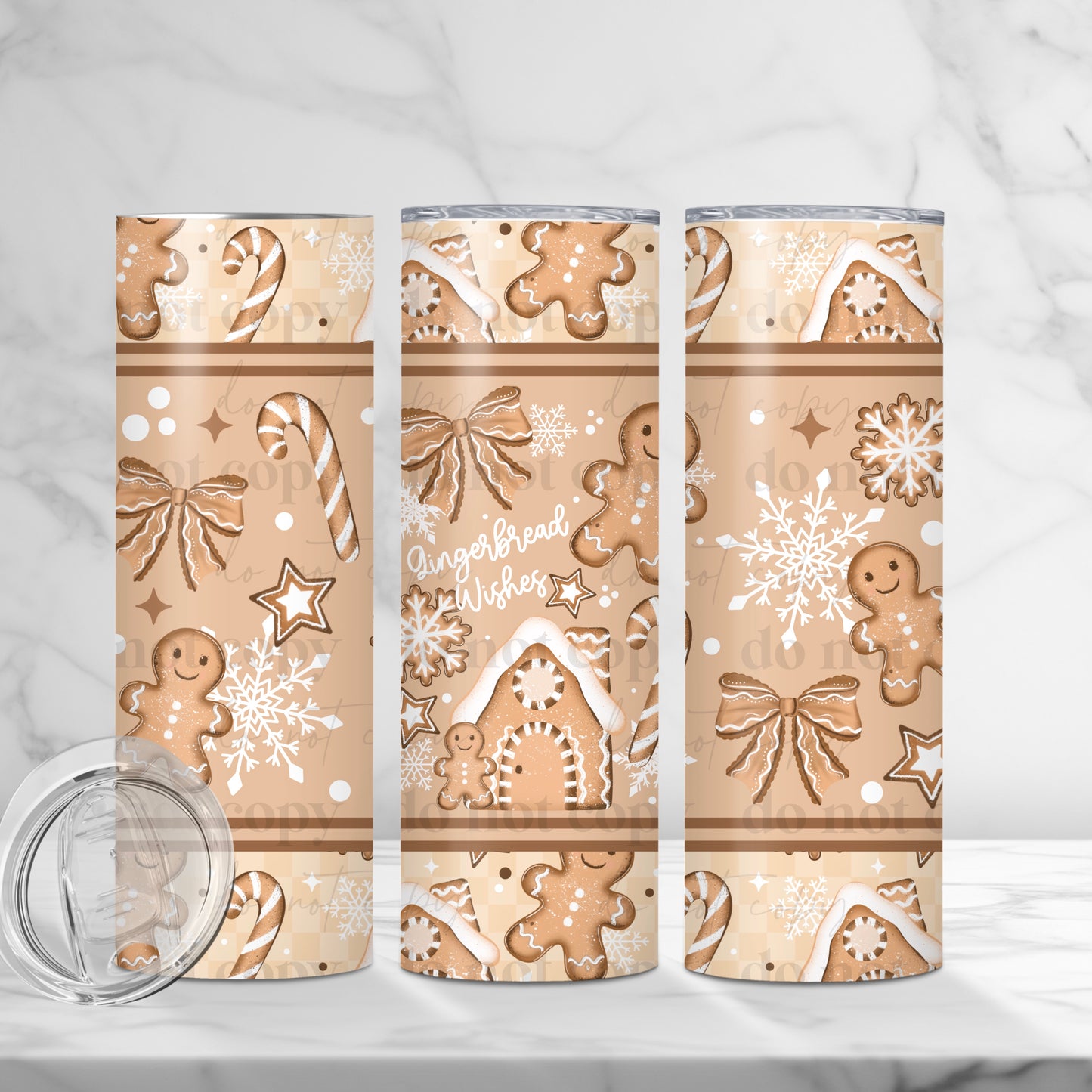 Gingerbread Wishes 20oz Skinny Tumbler Sublimation Print