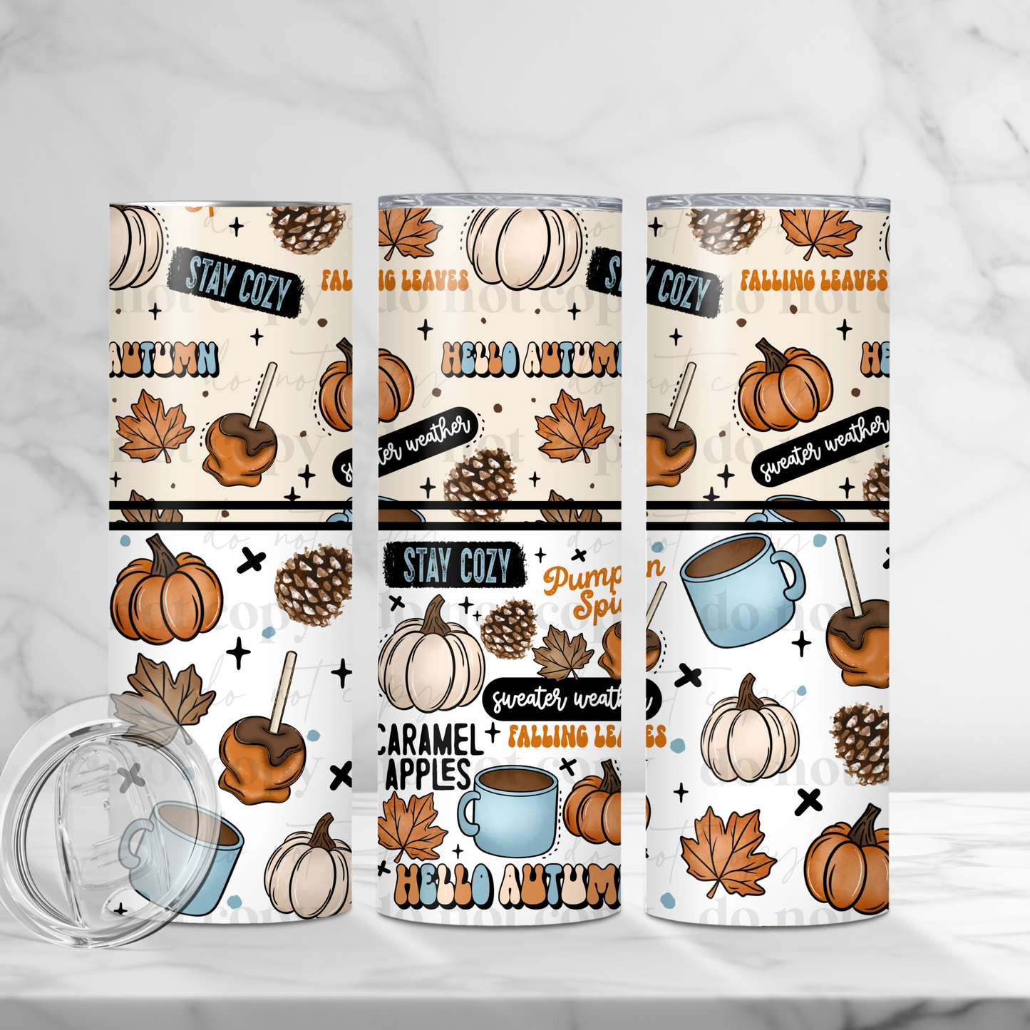 Stay Cozy Hello Autumn 20oz Skinny Tumbler Sublimation Print