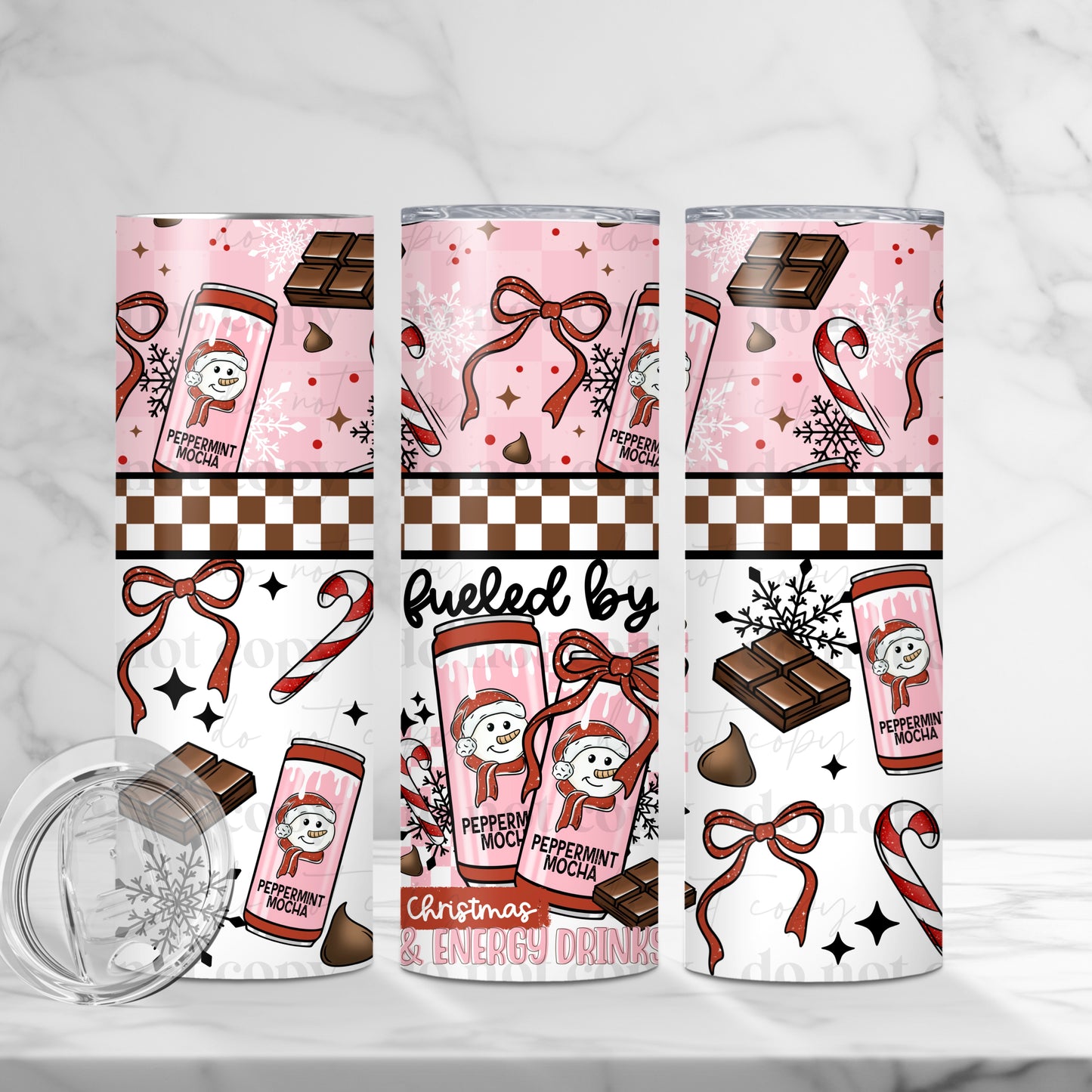 Fueled Christmas & Energy Drinks 20oz Skinny Tumbler Sublimation Print