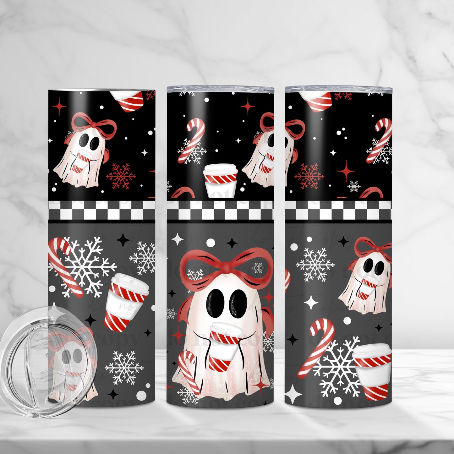 Candy Cane Ghost 20oz Skinny Tumbler Sublimation Print