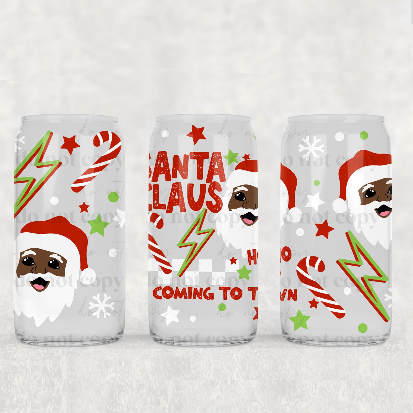Santa Claus Is Coming To Town Brown Santa Candy Canes & Lightning Bolts Uv Dtf Wrap