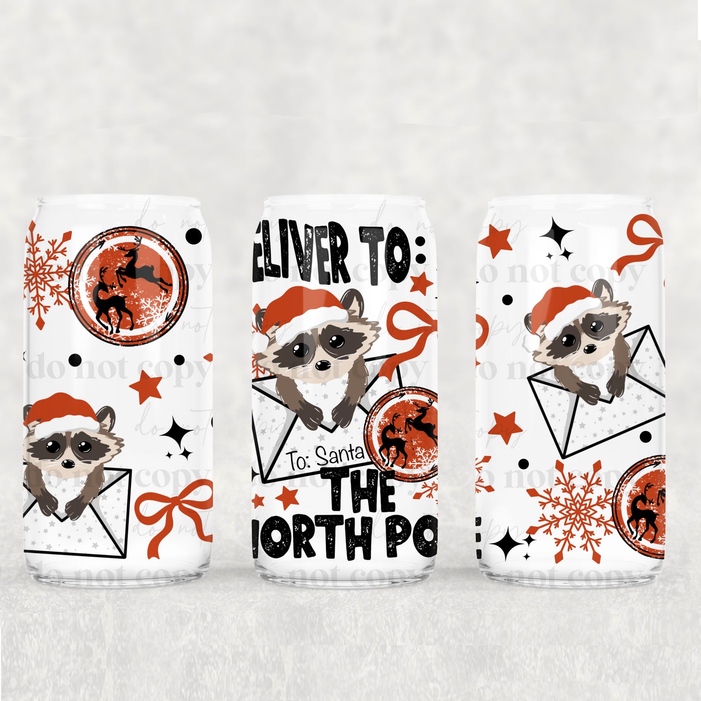 Raccoon Deliver to The North Pole Uv Dtf Wrap