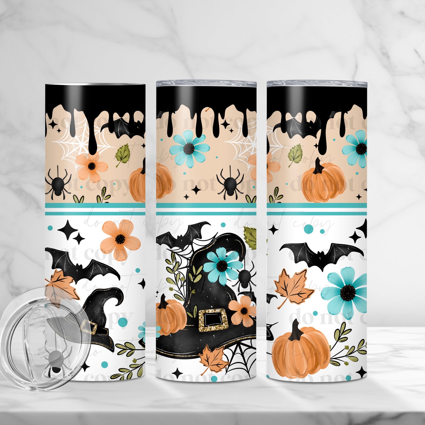 Floral Witch Hat 20oz Skinny Tumbler Sublimation Print Halloween