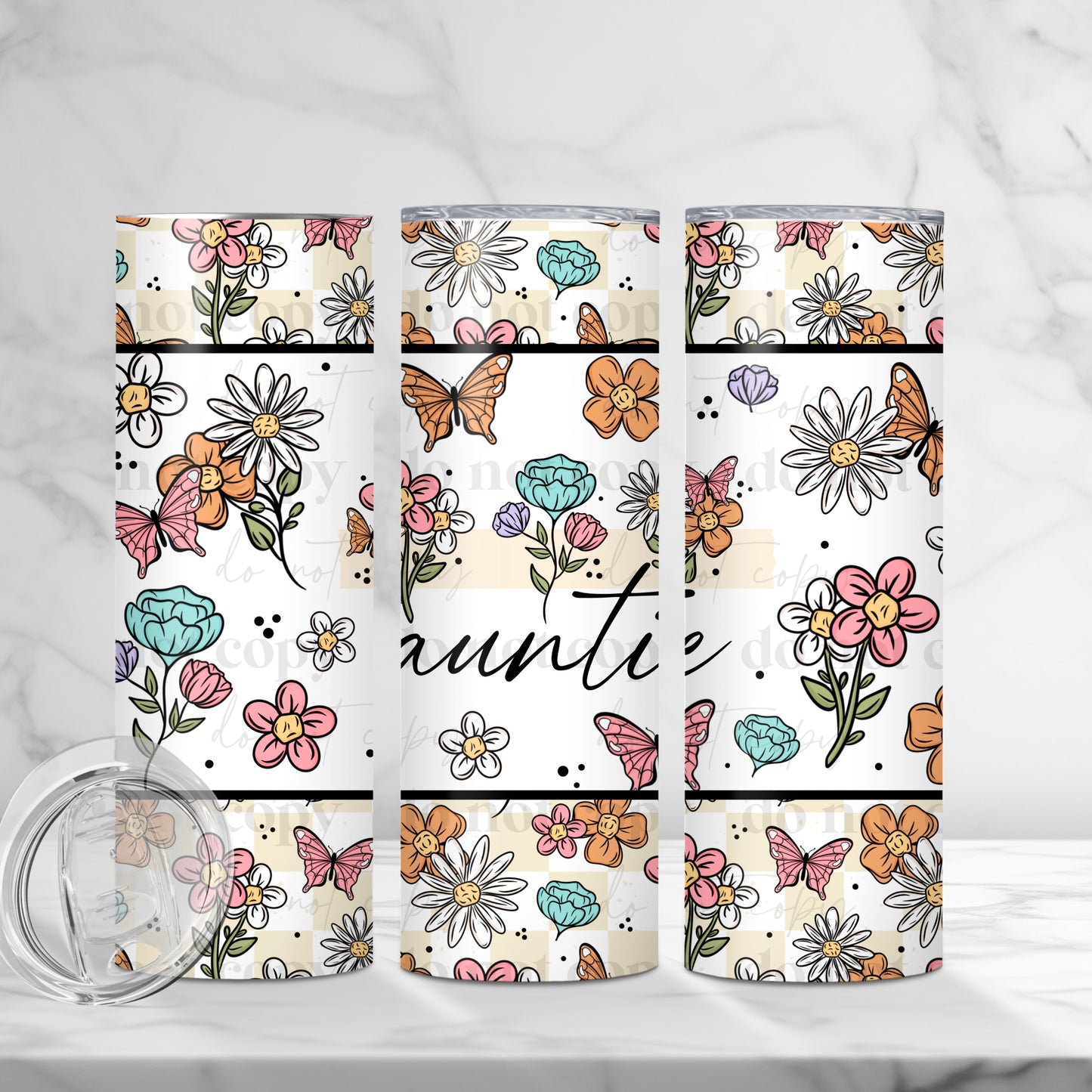 Floral Auntie 20oz Skinny Tumbler Sublimation Print