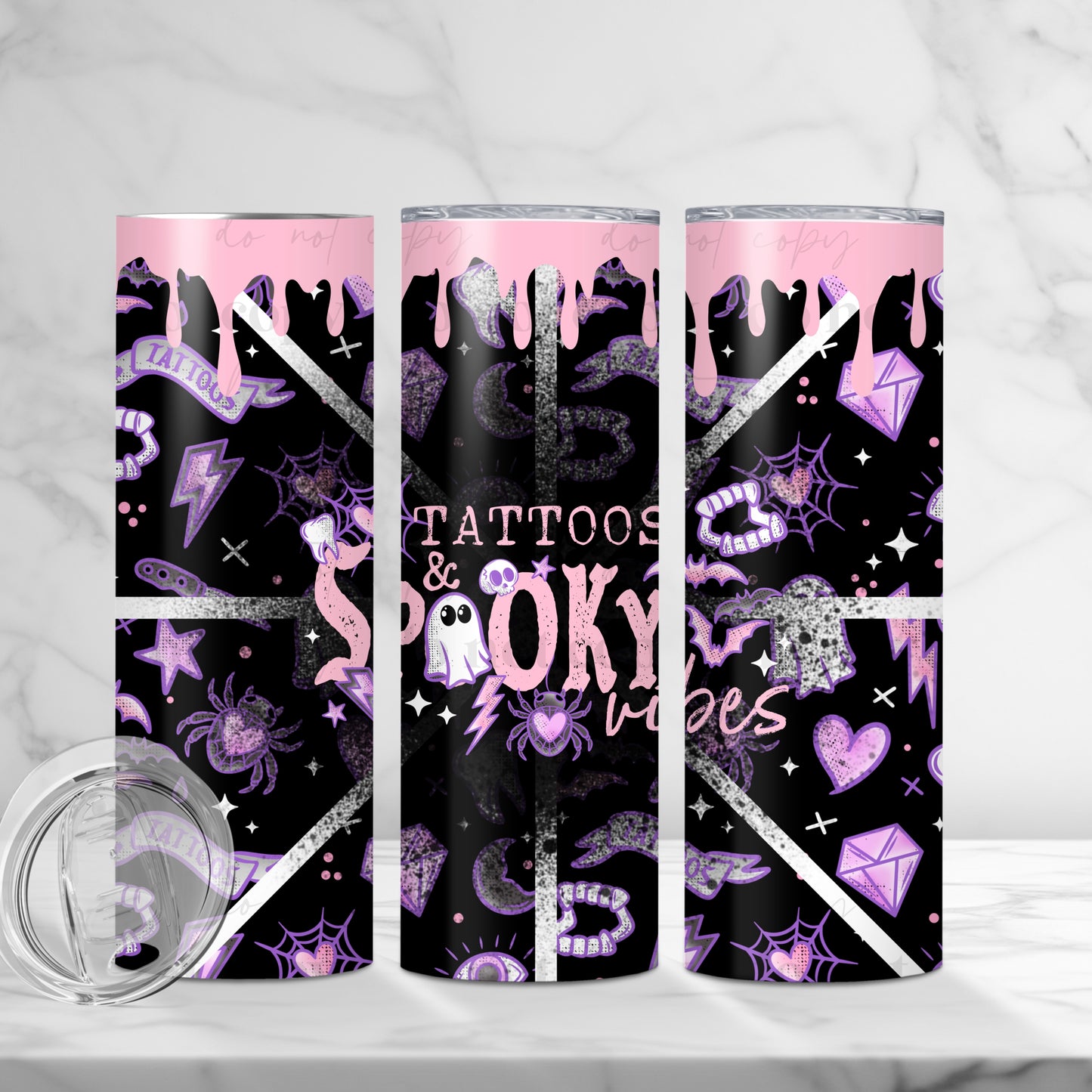 Tattoos & Spooky Vibes 20oz Skinny Tumbler Sublimation Print