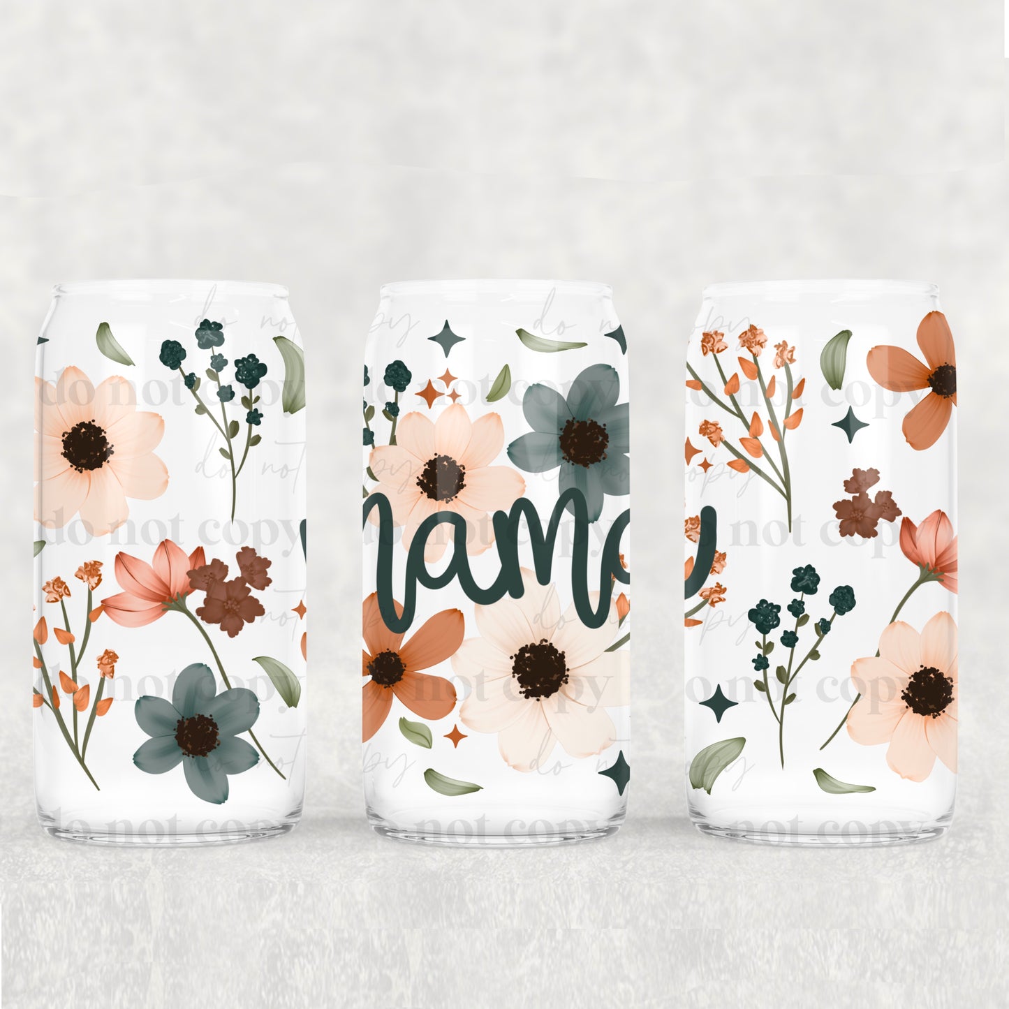 Mama Pretty Florals UV DTF Double-Sided Wrap – 16oz Glass Can & Tumbler Design