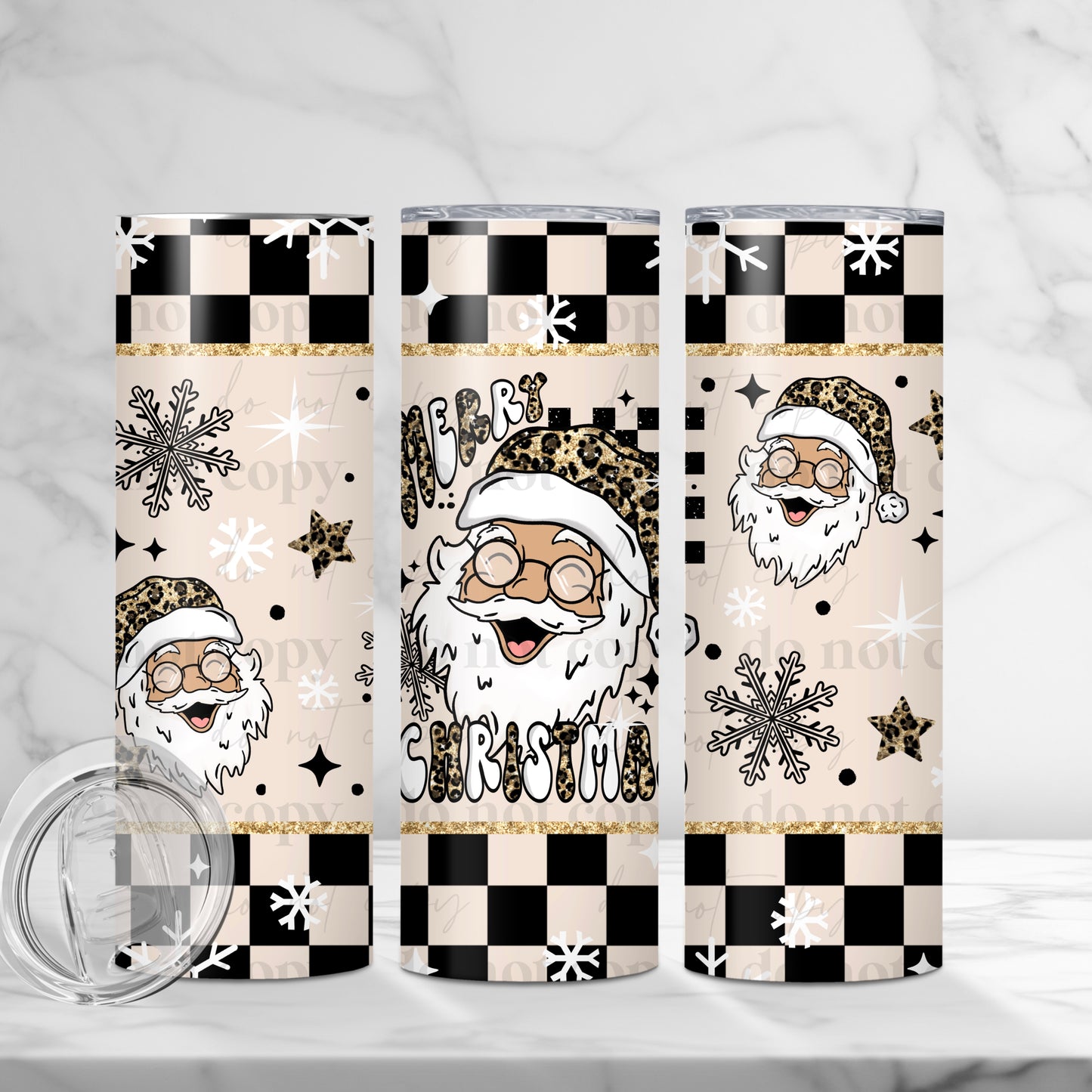Leopard Merry Christmas Santa (Light Skin) 20oz Skinny Tumbler Sublimation Print