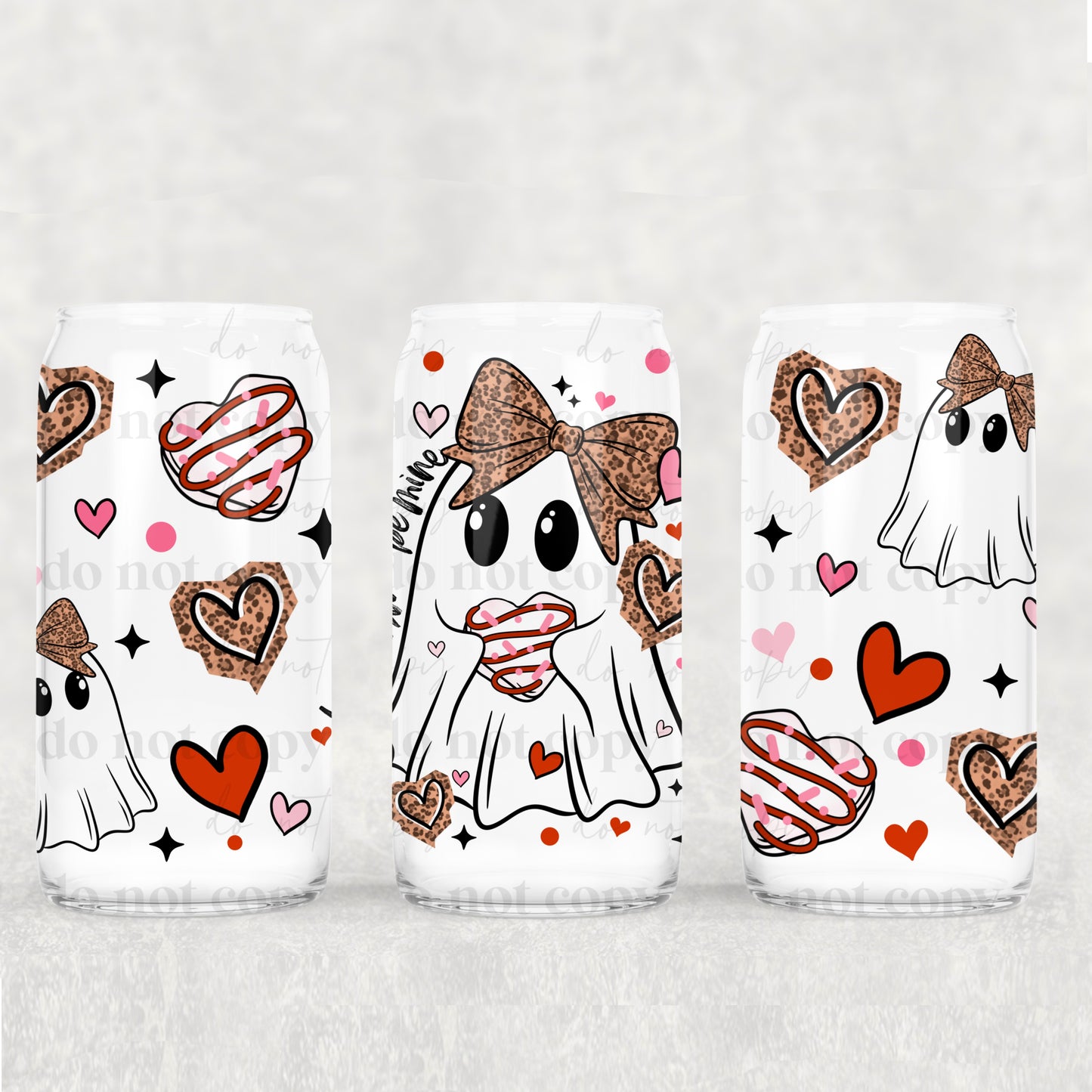 Valentine Ghostie UV DTF Double-Sided Wrap – 16oz Glass Can & Tumbler Design