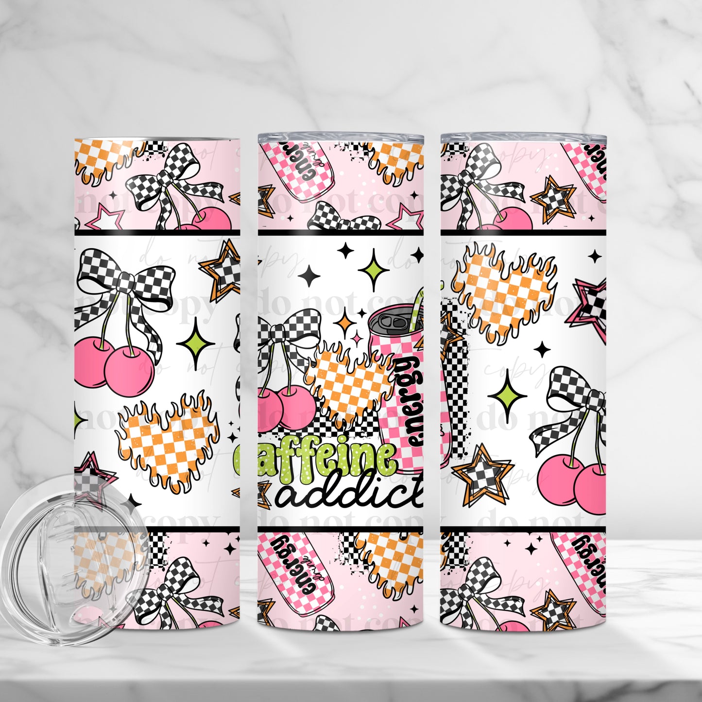 Caffeine Addict 20oz Skinny Tumbler Sublimation Print