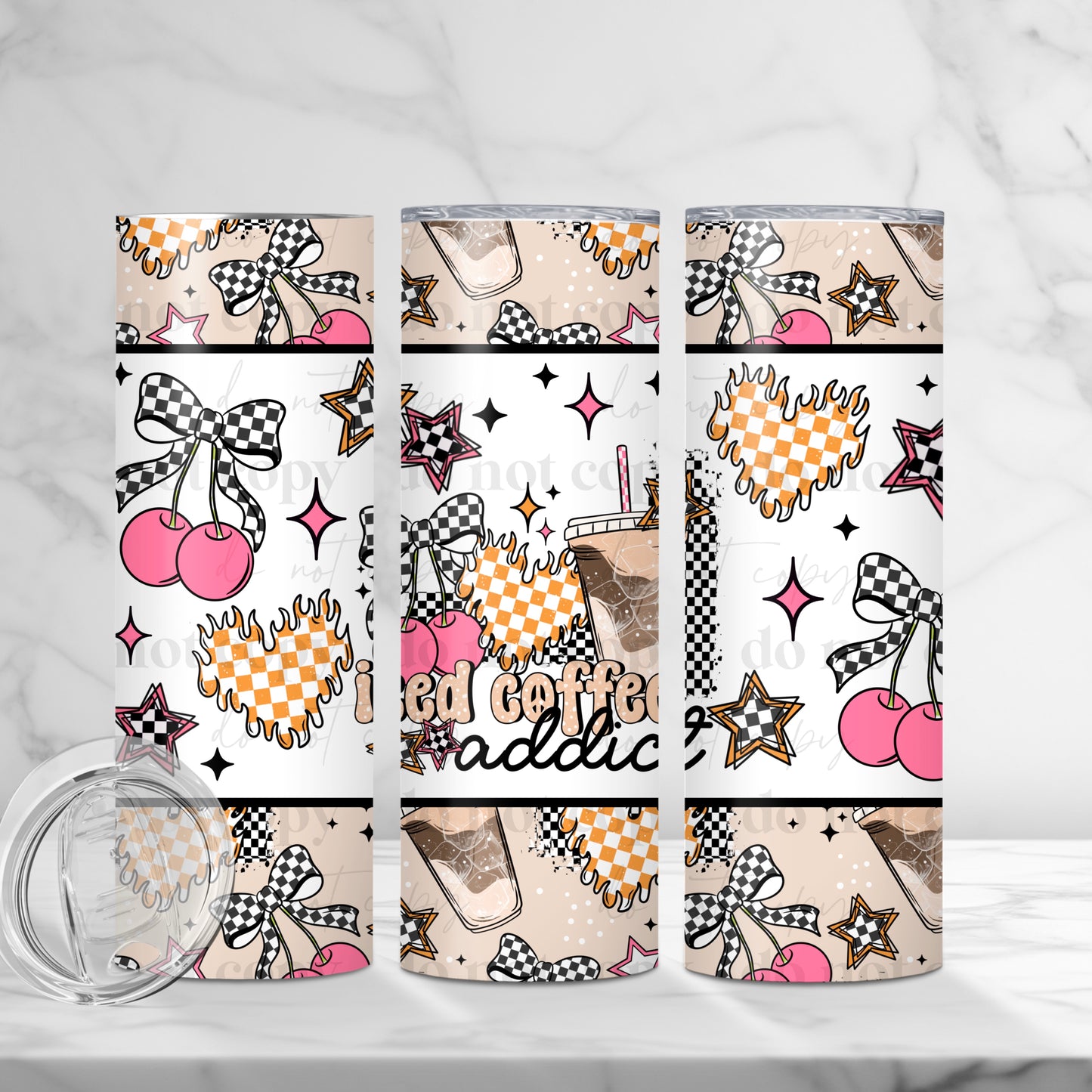 Iced Coffee Addict 20oz Skinny Tumbler Sublimation Print