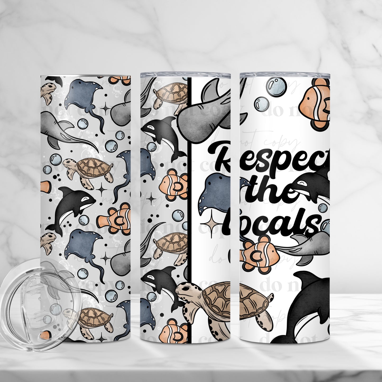 Respect The Locals 20oz Skinny Tumbler Sublimation Print Ocean Fish