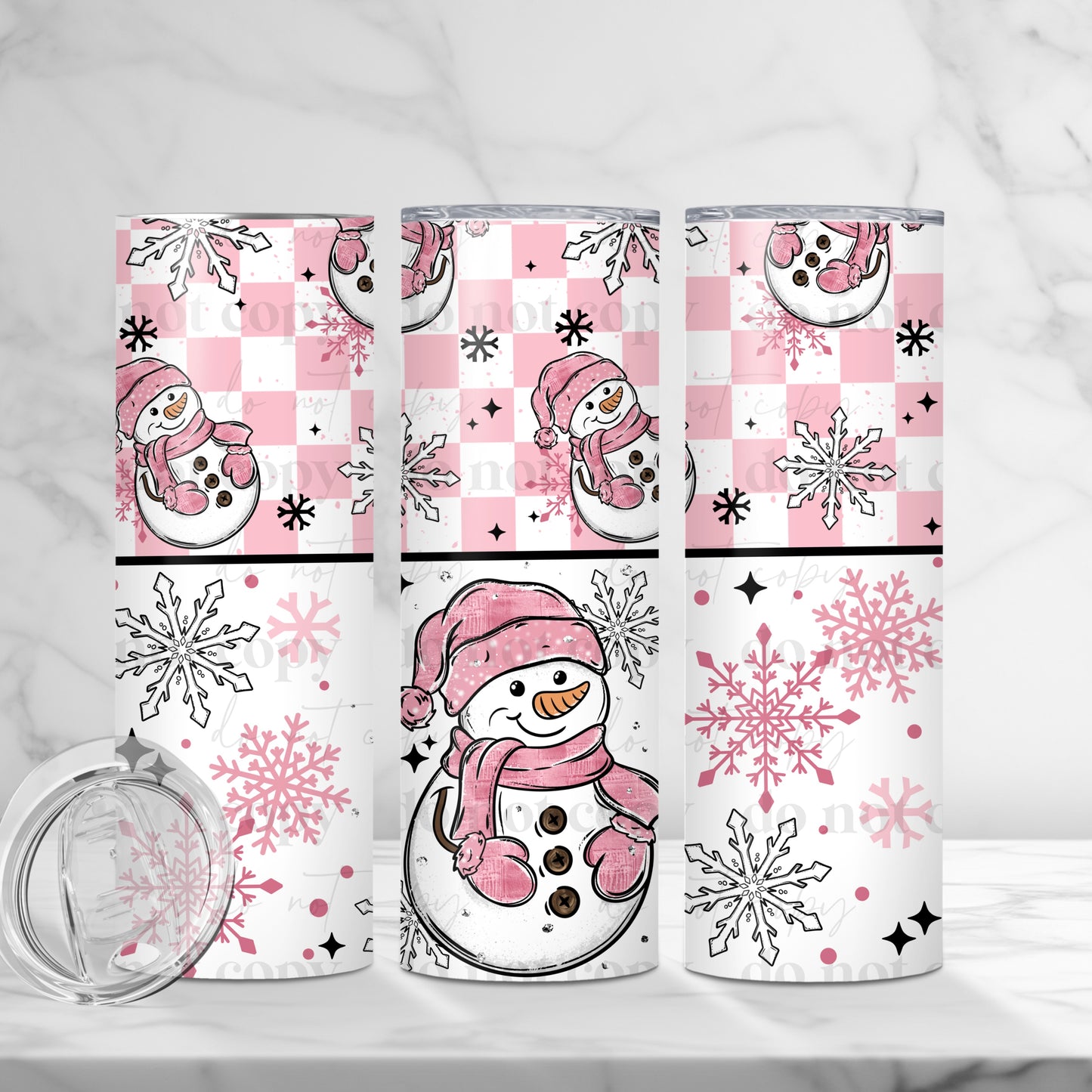 Pink Snowman 20oz Skinny Tumbler Sublimation Print