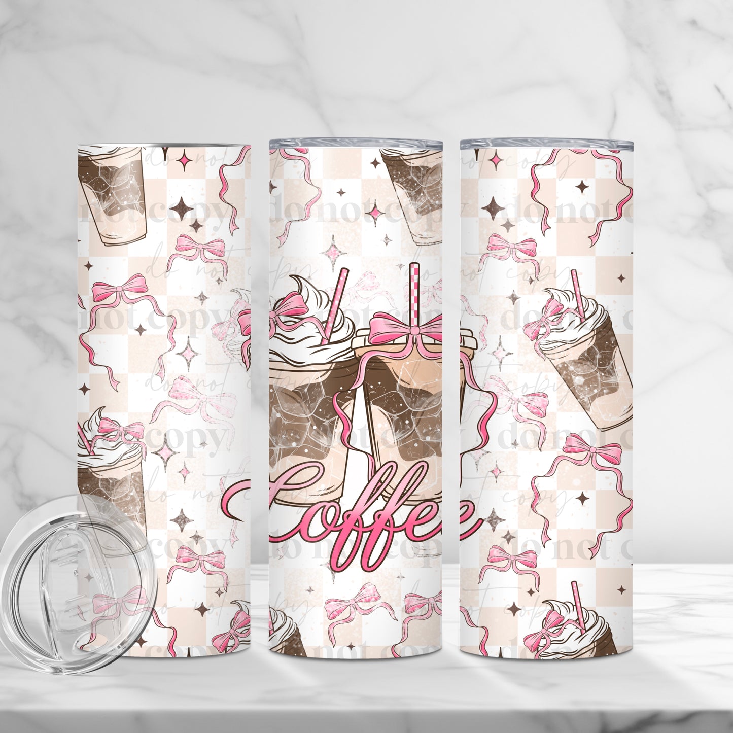 Pink Coquette Bows Iced Coffee 20oz Skinny Tumbler Sublimation Print
