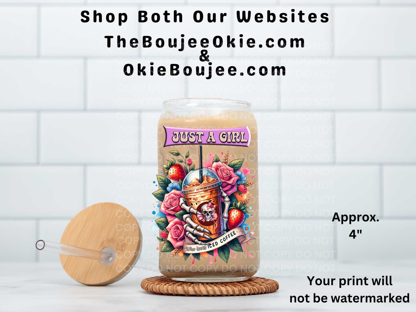 Just A Girl Who Loves Iced Coffee Double-Sided UV DTF Decal