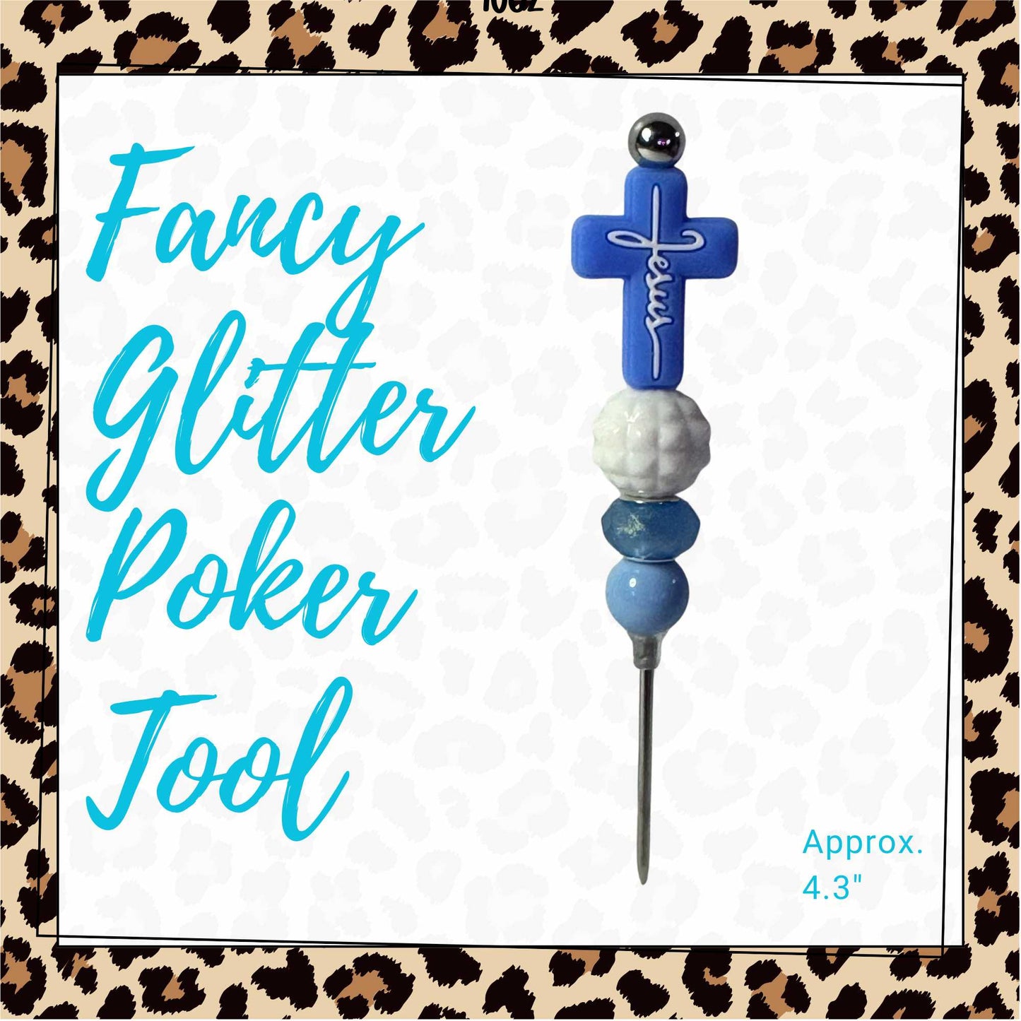 Fancy Beaded Glitter Poker Tool-Jesus Cross Blue