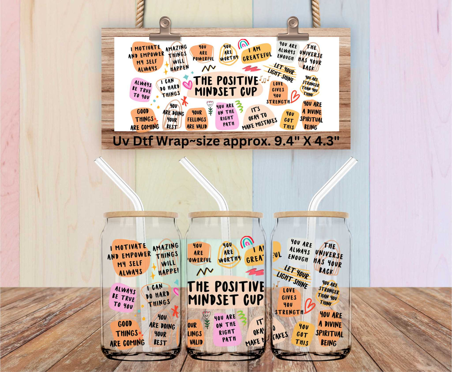 The Positive Mindset Cup Double Sided Uv Dtf Wrap