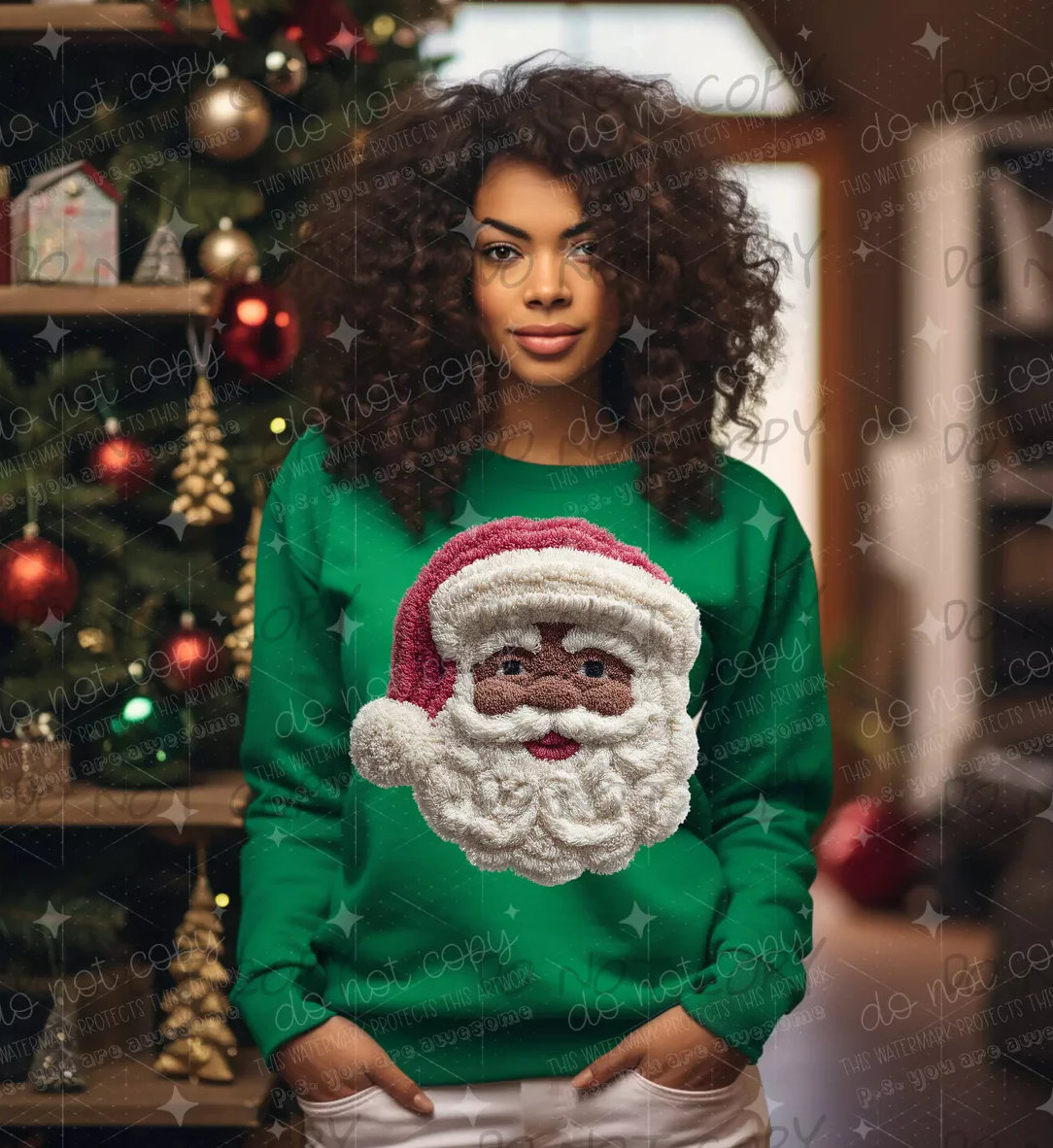 Fiber Art Santa (Brown) Faux Yarn Dtf Print Transfer Adult 11"